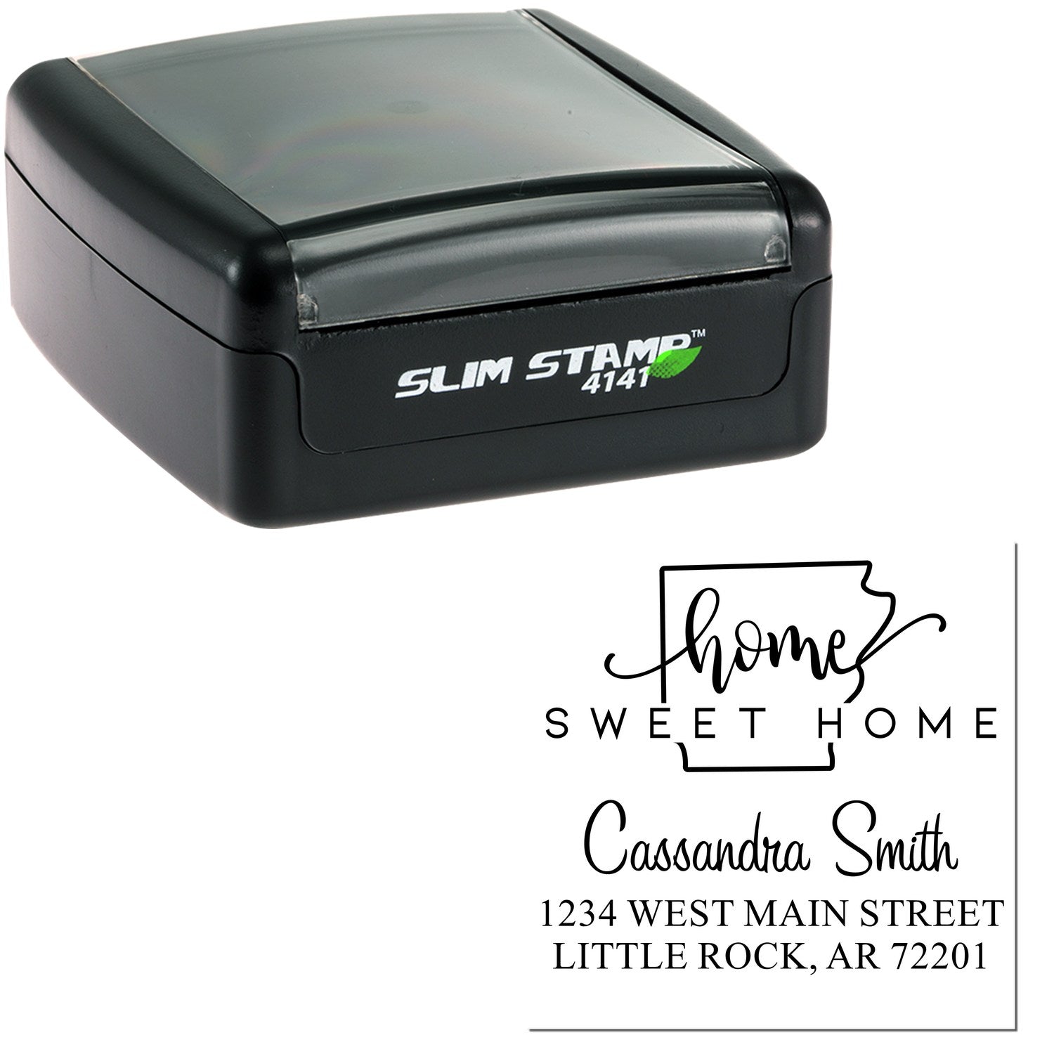 Slim Home Sweet Home Arkansas Personalized Mail Address Stamp