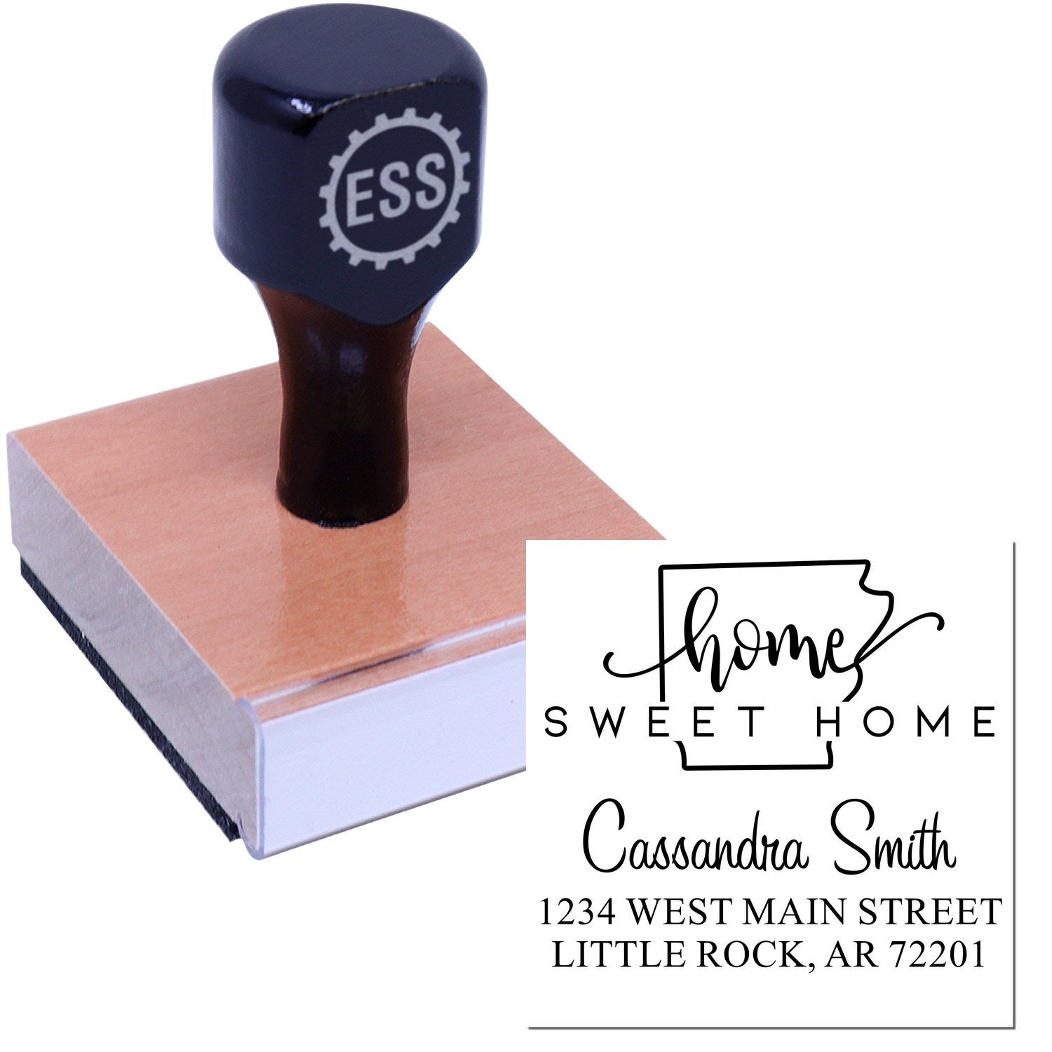 Wood Handle Home Sweet Home Arkansas Personalized Return Address Stamp