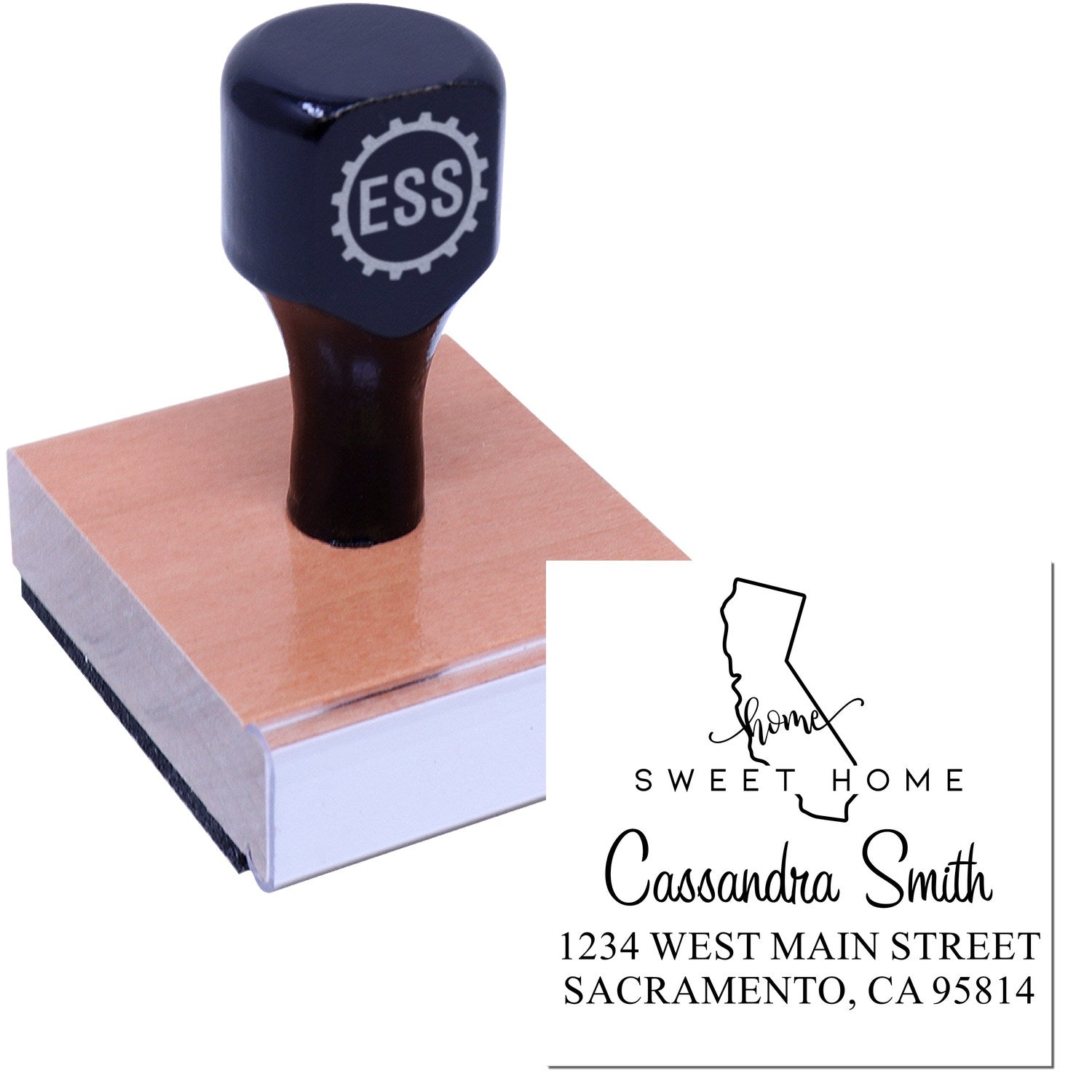 Wood Handle Home Sweet Home California Personalized Return Address Stamper