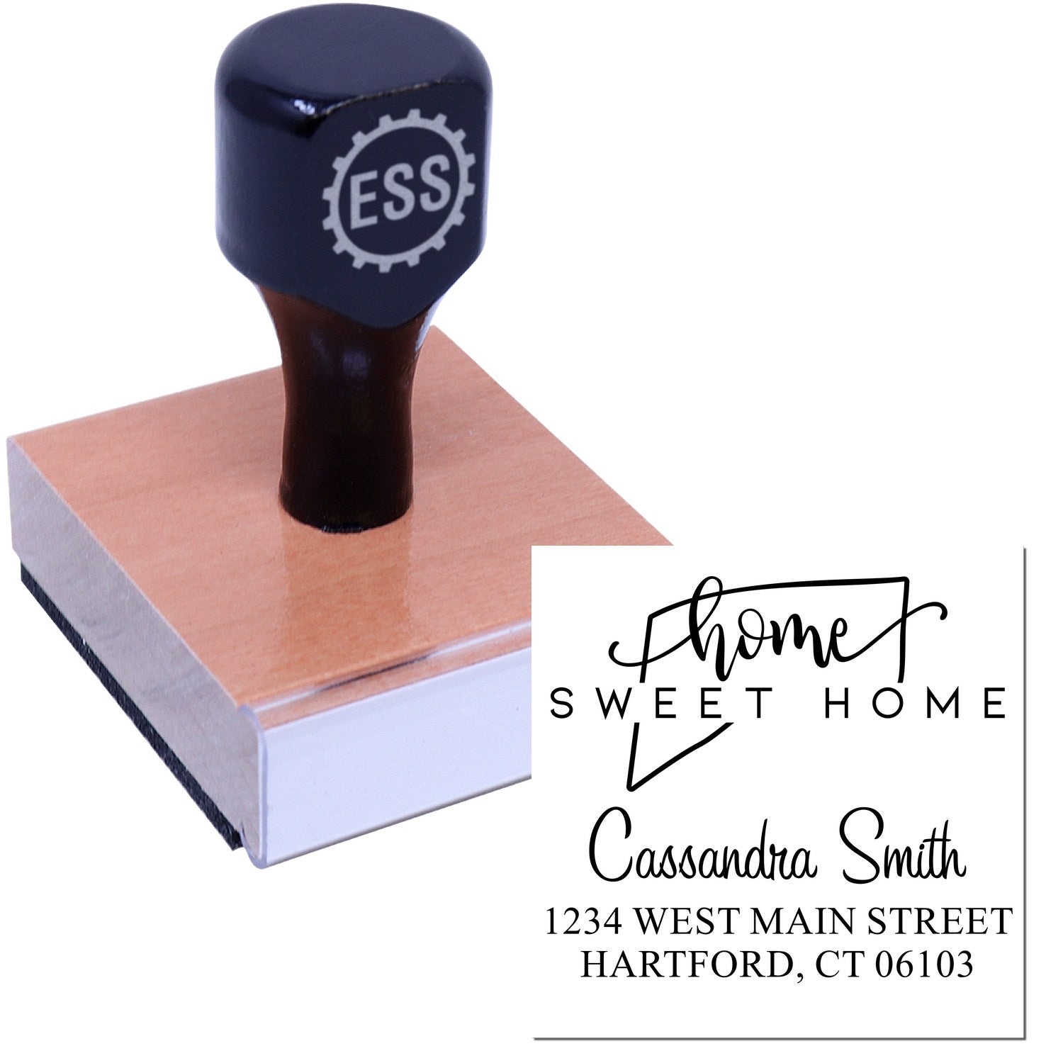 Wood Handle Home Sweet Home Connecticut Personalized Name and Address Stamp