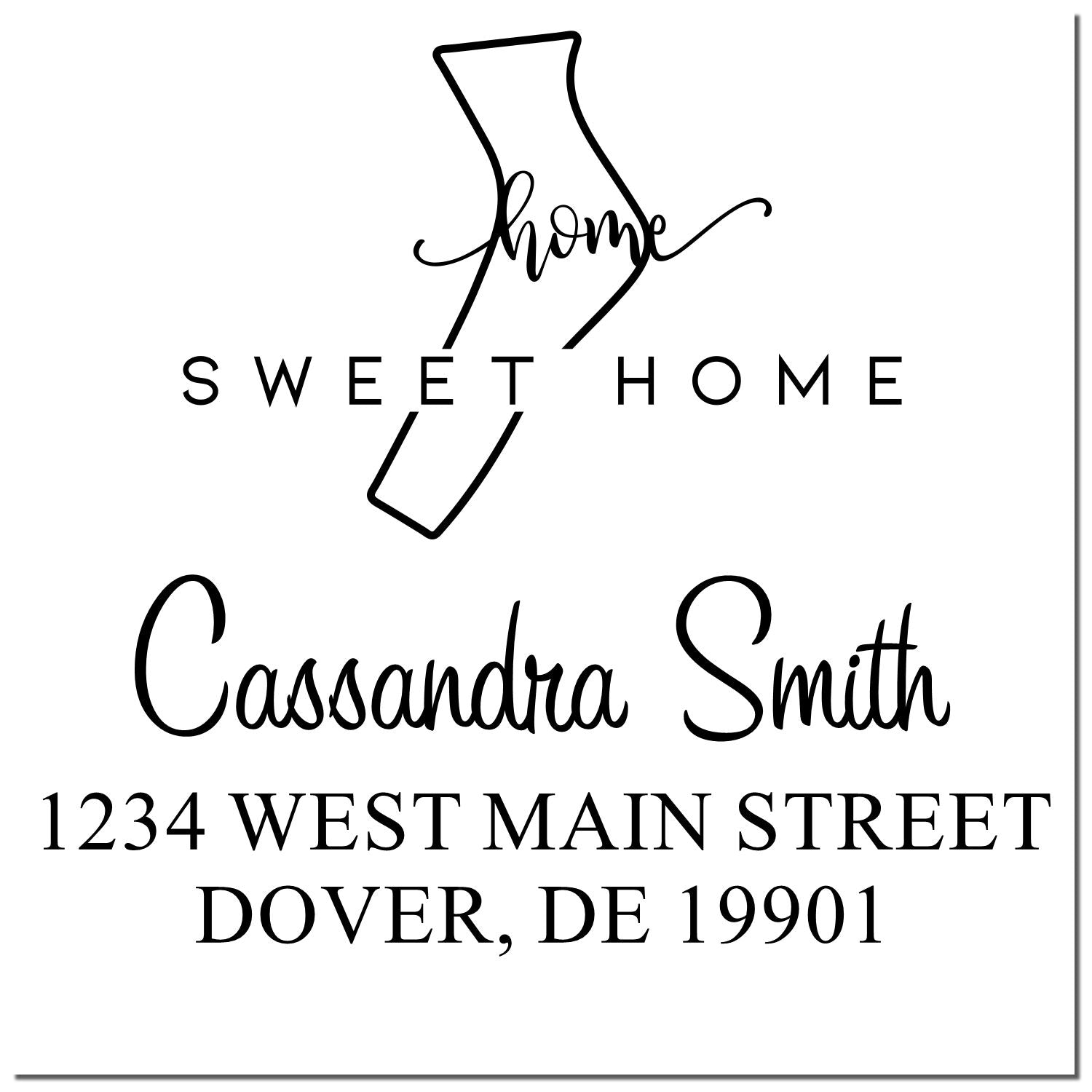 Slim Home Sweet Home Delaware Personalized New Address Stamper