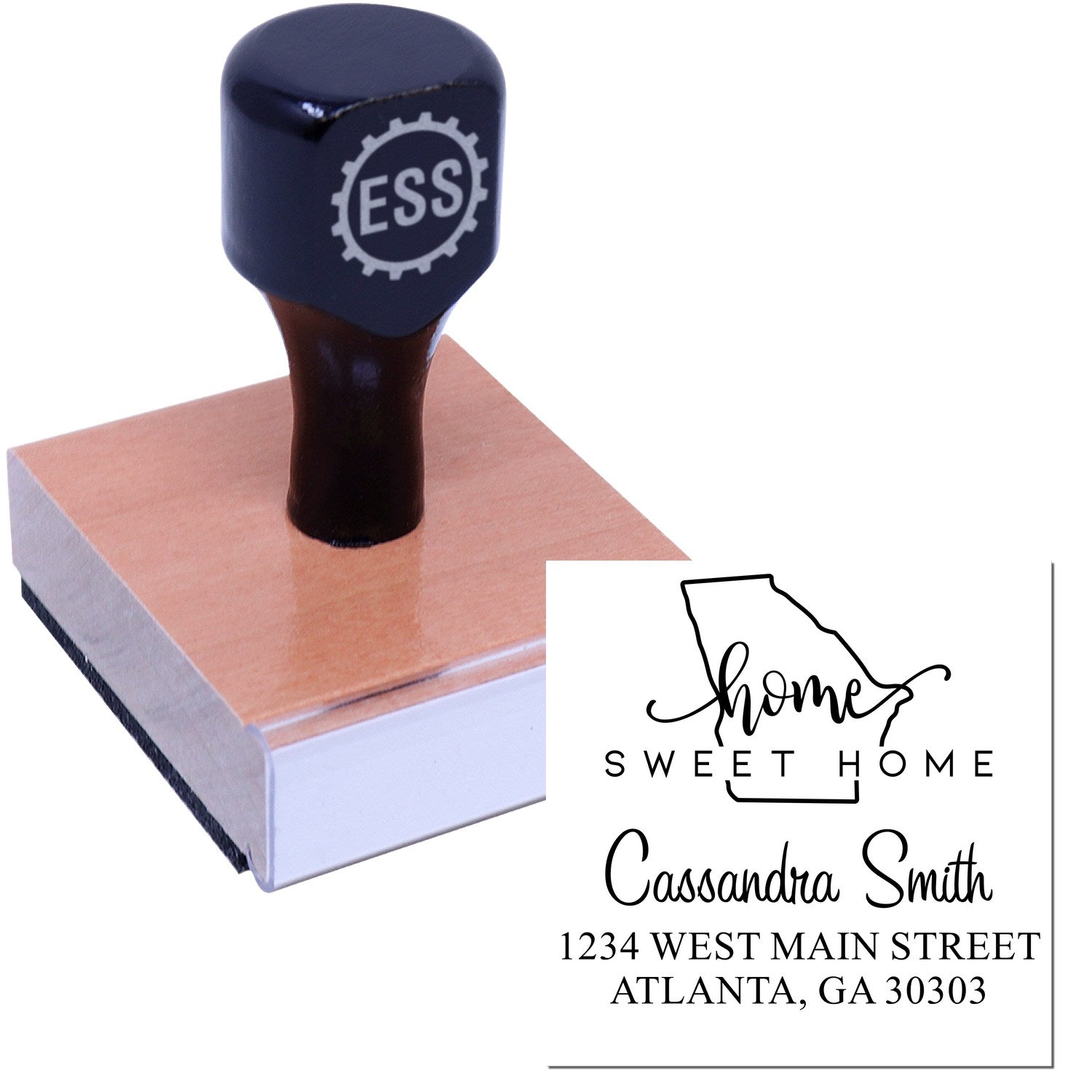 Wood Handle Home Sweet Home Georgia Personalized Mailing Stamp