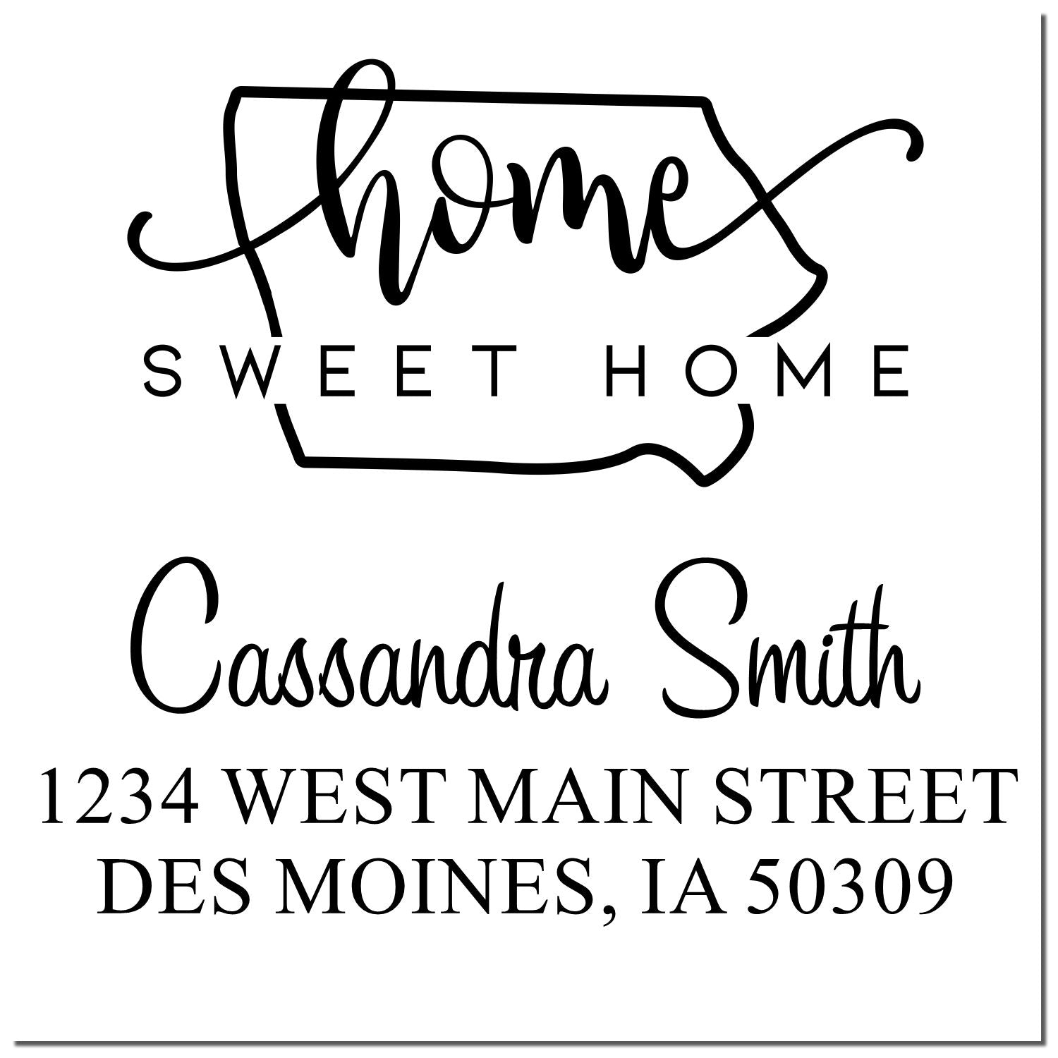 Slim Home Sweet Home Iowa Personalized Address Label Pre-Inked Stamp