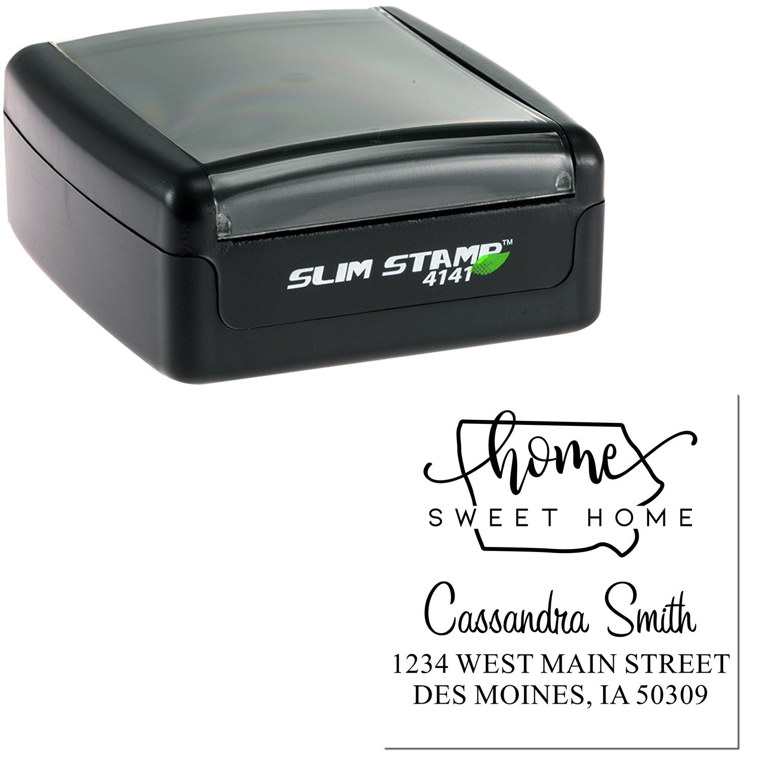 Slim Home Sweet Home Iowa Personalized Address Label Pre-Inked Stamp