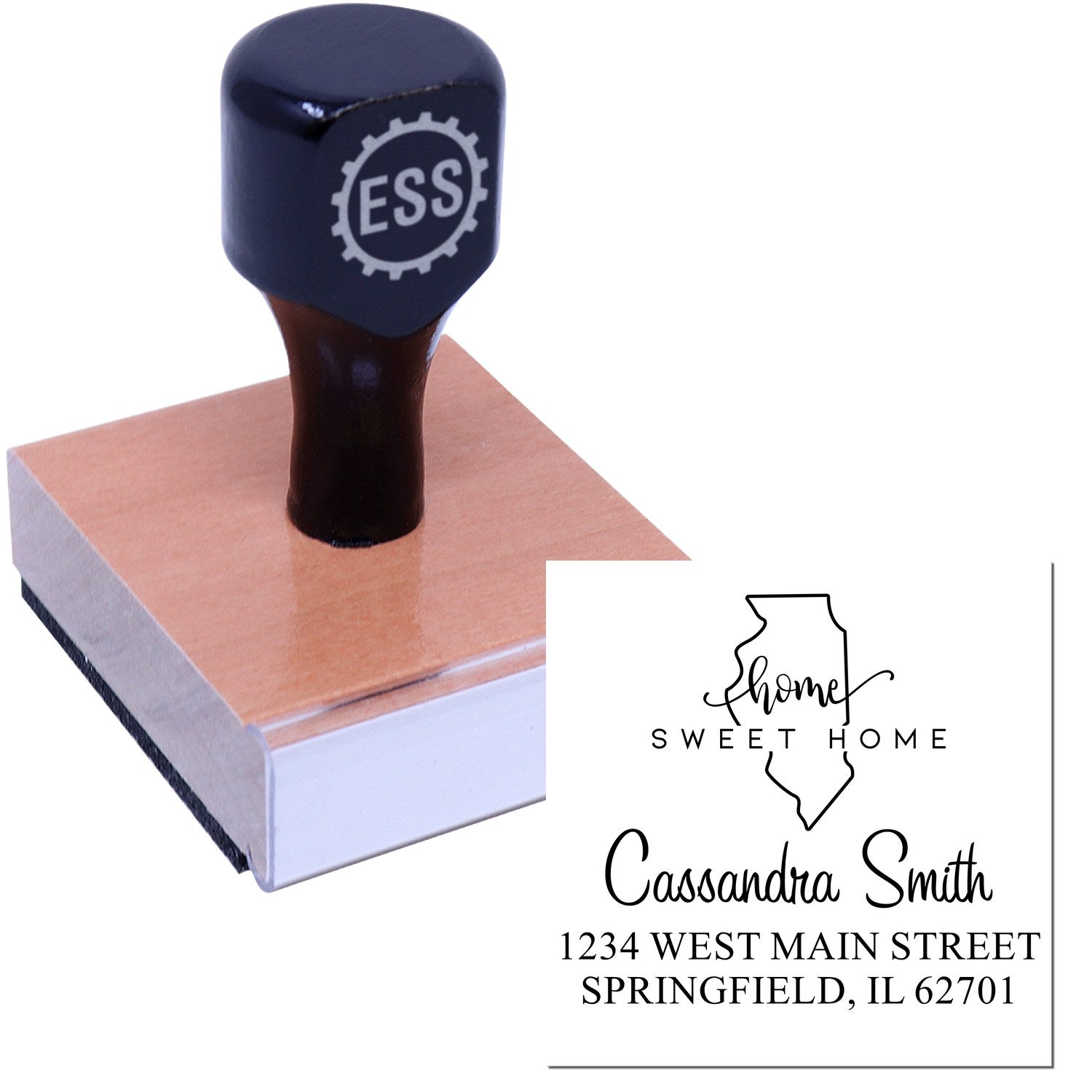 Wood Handle Home Sweet Home Illinois Personalized Mail Stamp