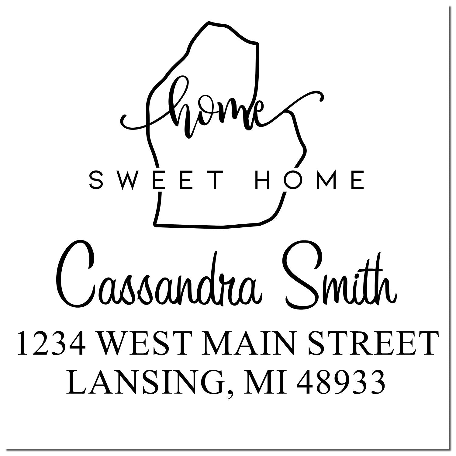 Wood Handle Home Sweet Home Michigan Personalized Address Return Stamp