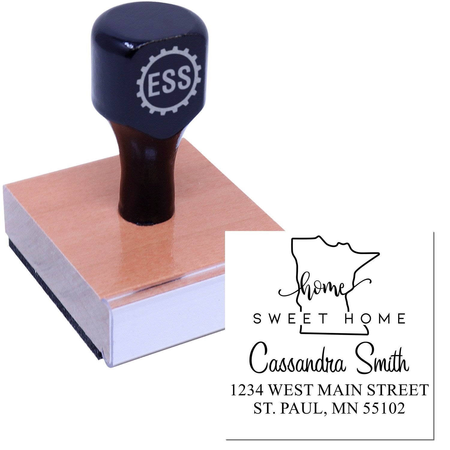 Wood Handle Home Sweet Home Minnesota Personalized Address Return Stamper