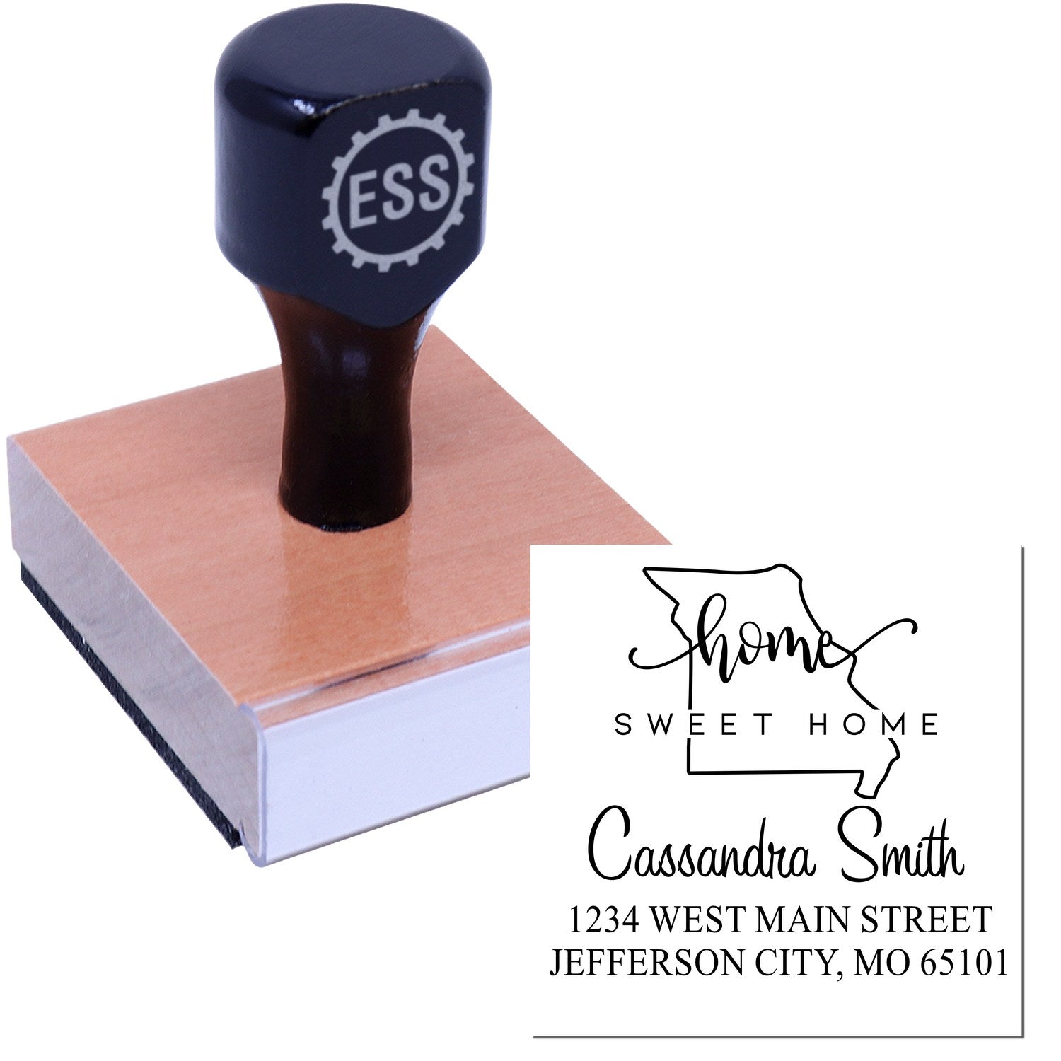 Wood Handle Home Sweet Home Missouri Personalized Mailing Address Stamp