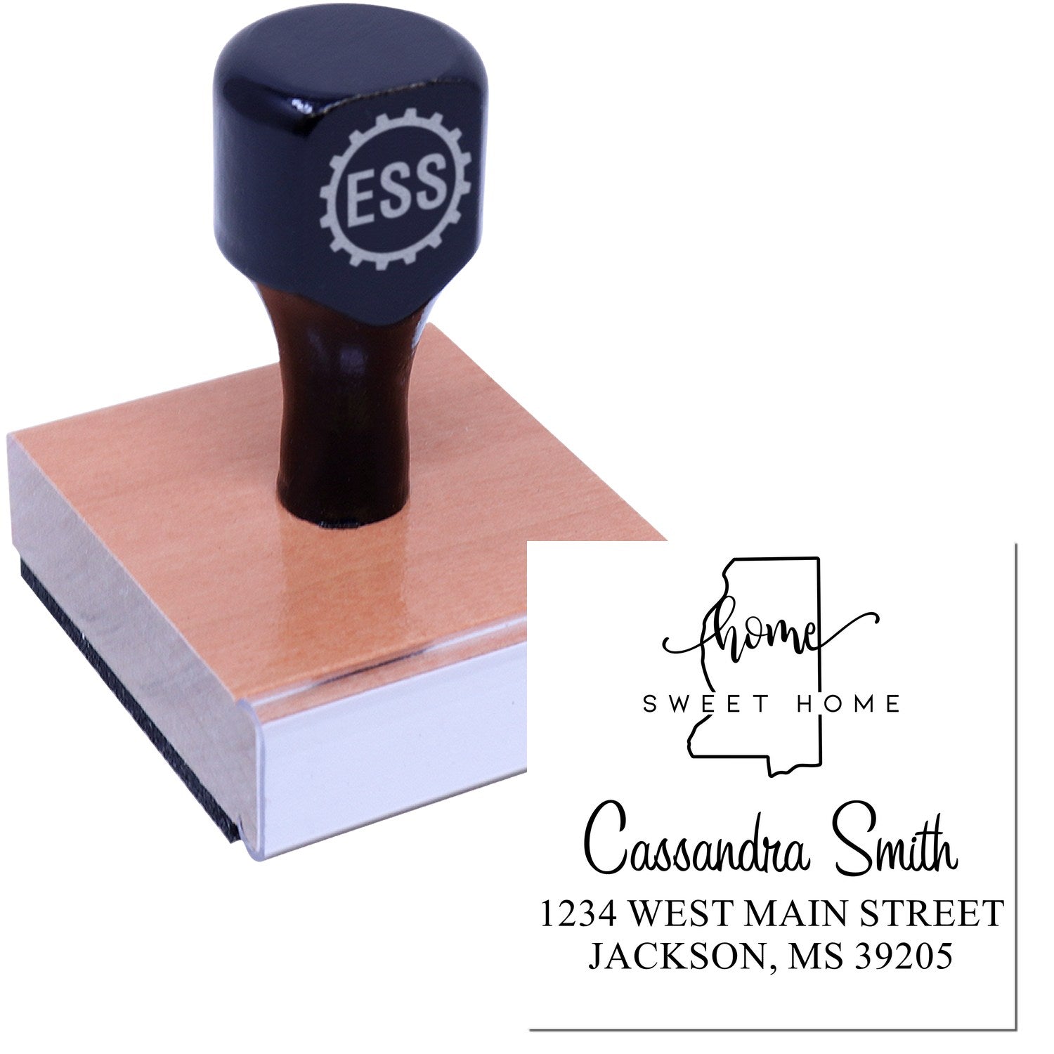 Wood Handle Home Sweet Home Mississippi Personalized Address Return Rubber Stamp