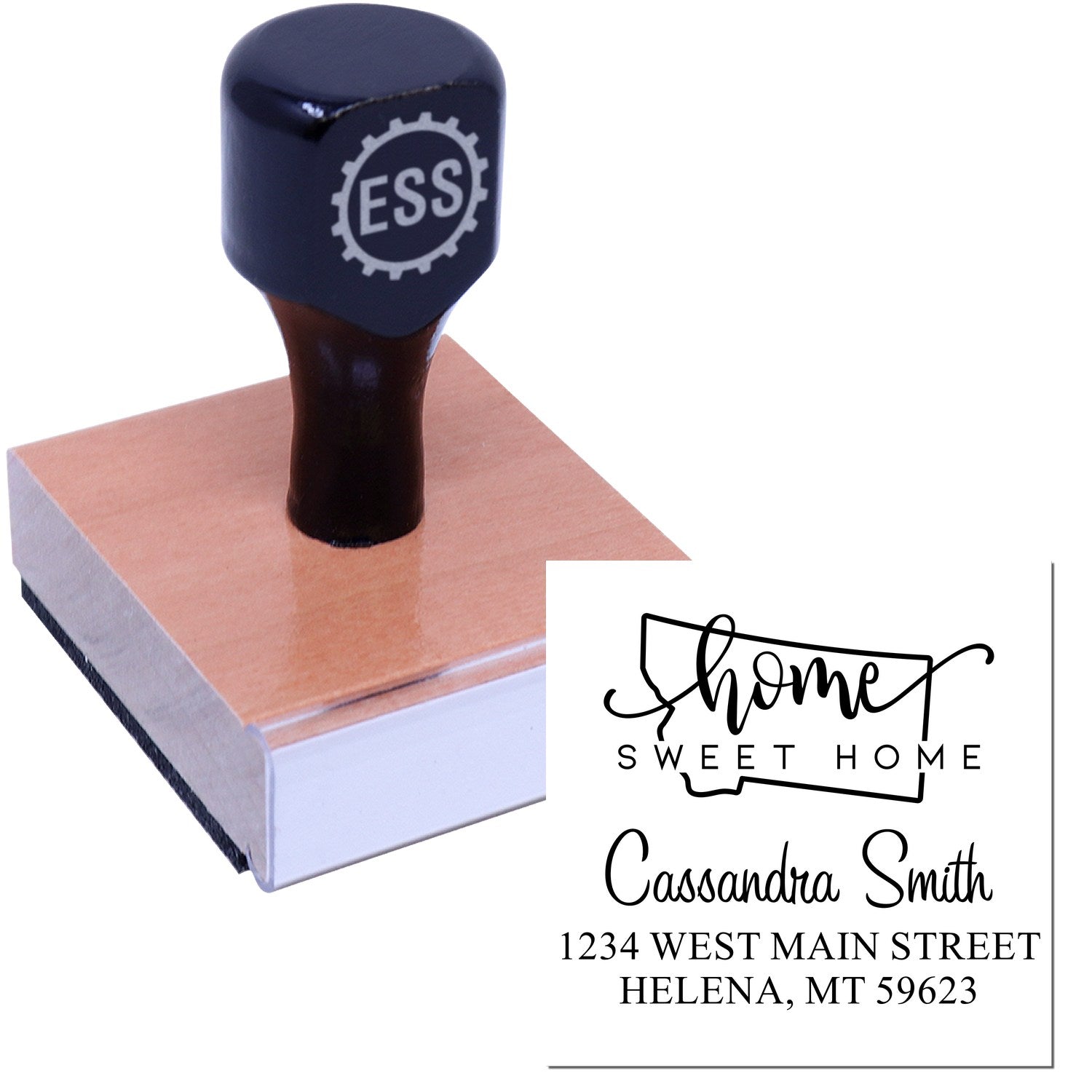 Wood Handle Home Sweet Home Montana Personalized Mailing Address Stamper