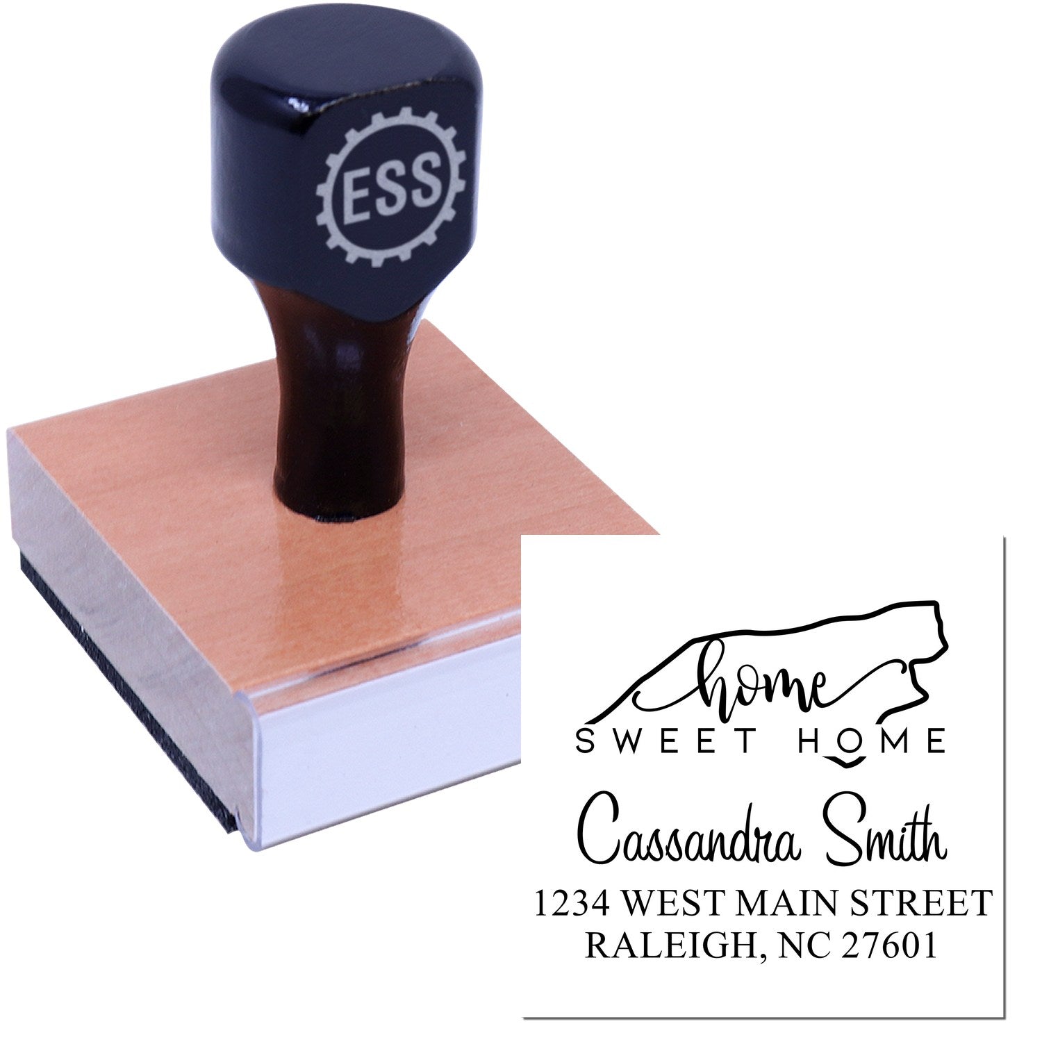 Wood Handle Home Sweet Home North Carolina Personalized New Address Rubber Stamp