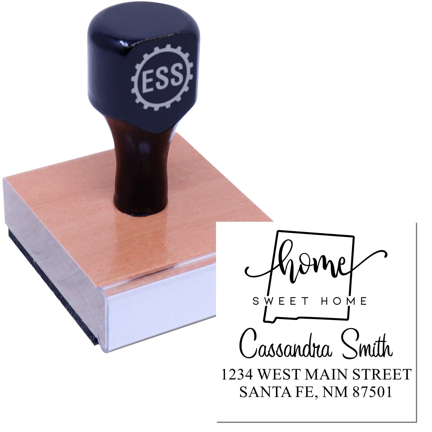 Wood Handle Home Sweet Home New Mexico Personalized New Address Stamp