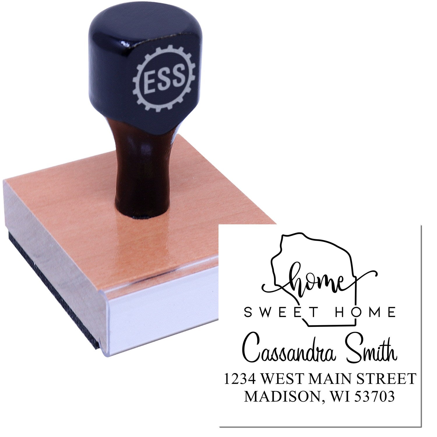 Wood Handle Home Sweet Home Wisconsin Custom Mailing Stamp