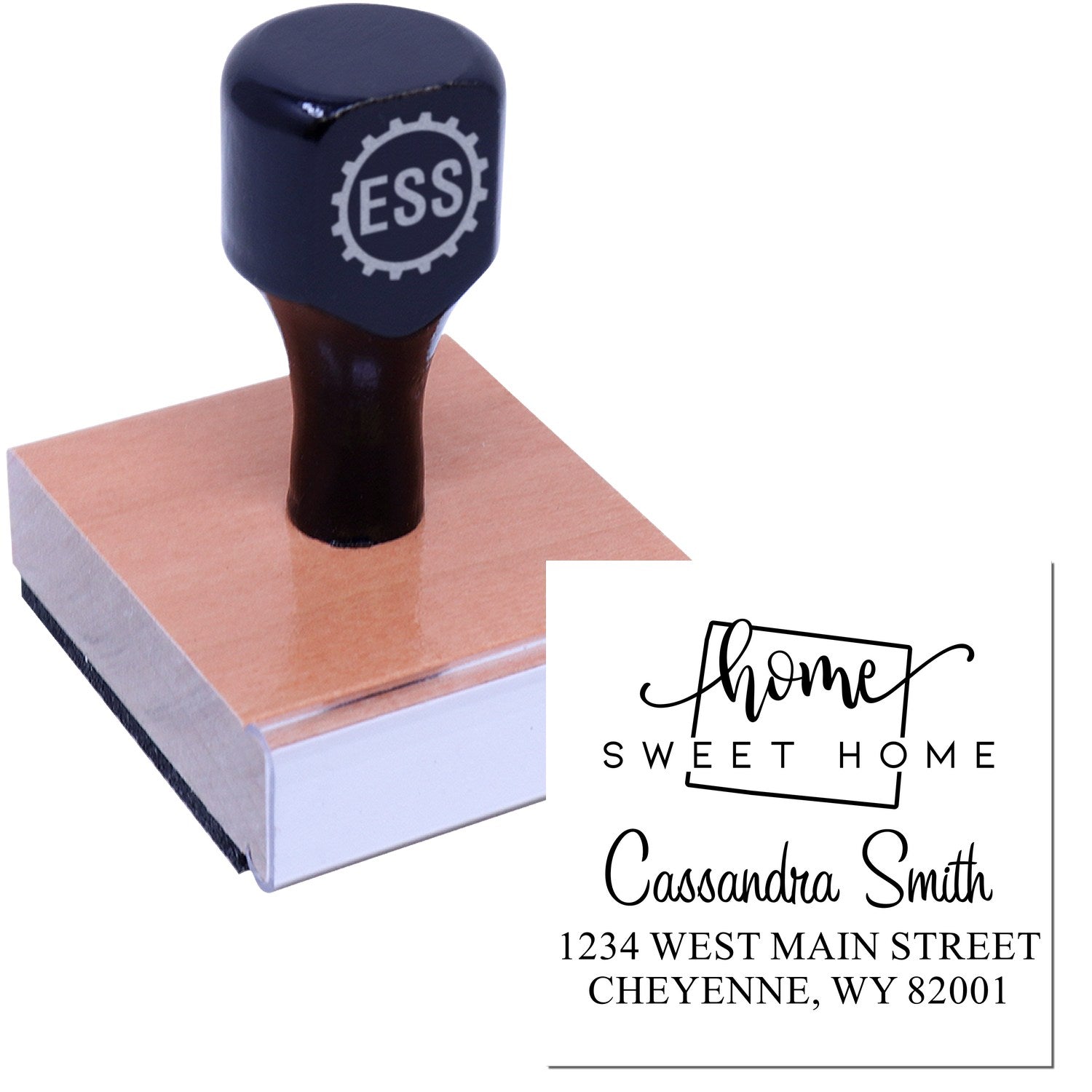 Wood Handle Home Sweet Home Wyoming Custom Mailing Stamper