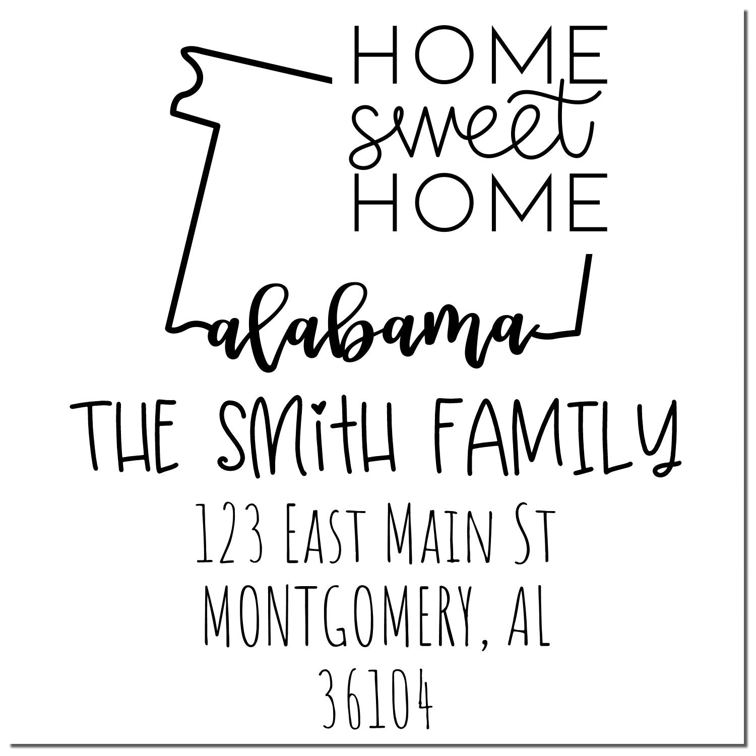 Slim Alabama Home Sweet Home Custom Address Label Stamp