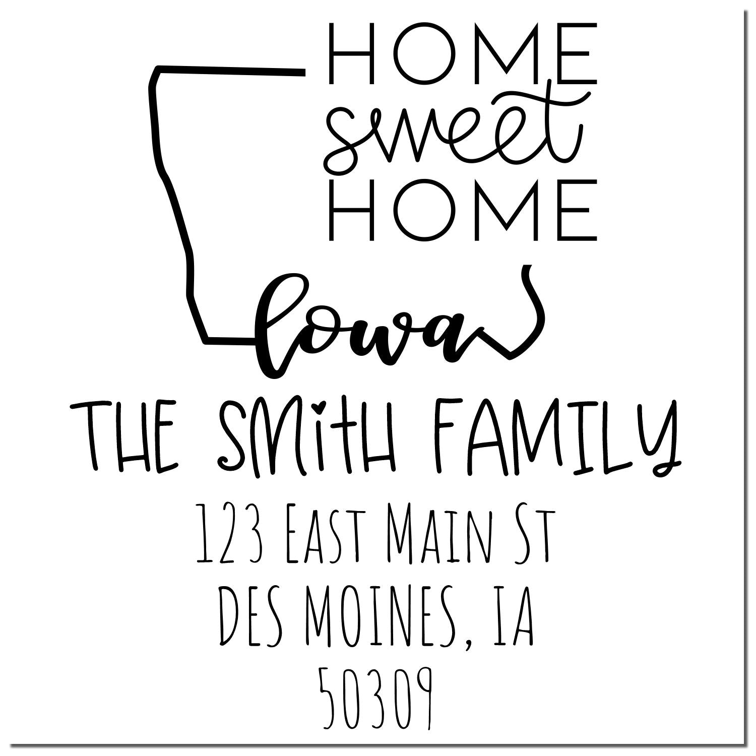 Wood Handle Iowa Home Sweet Home Custom Mailing Address Rubber Stamp