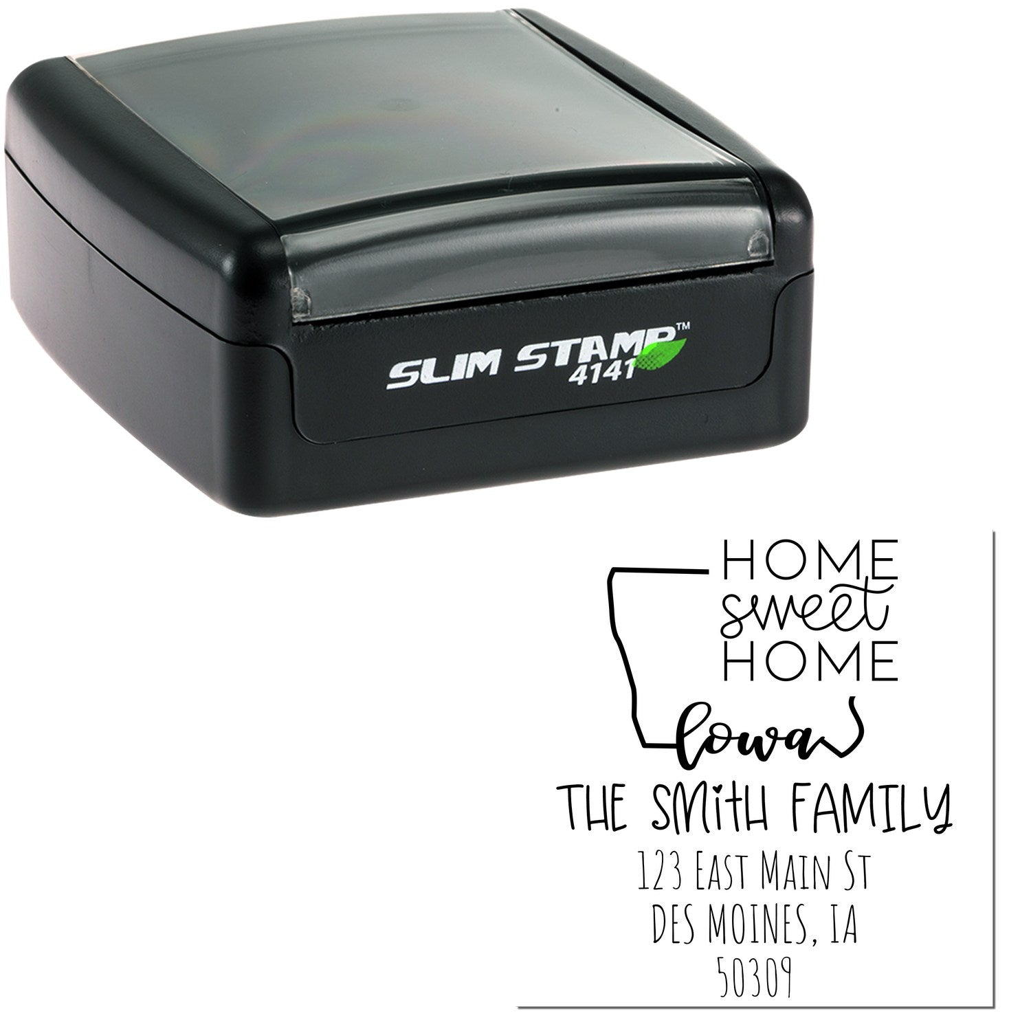 Slim Iowa Home Sweet Home Customized Mailing Pre-Inked Stamp