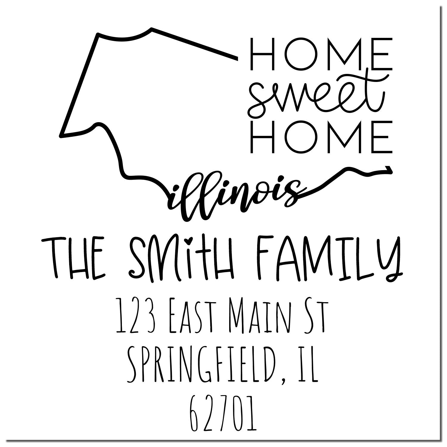 Wood Handle Illinois Home Sweet Home Custom Mailing Address Stamp