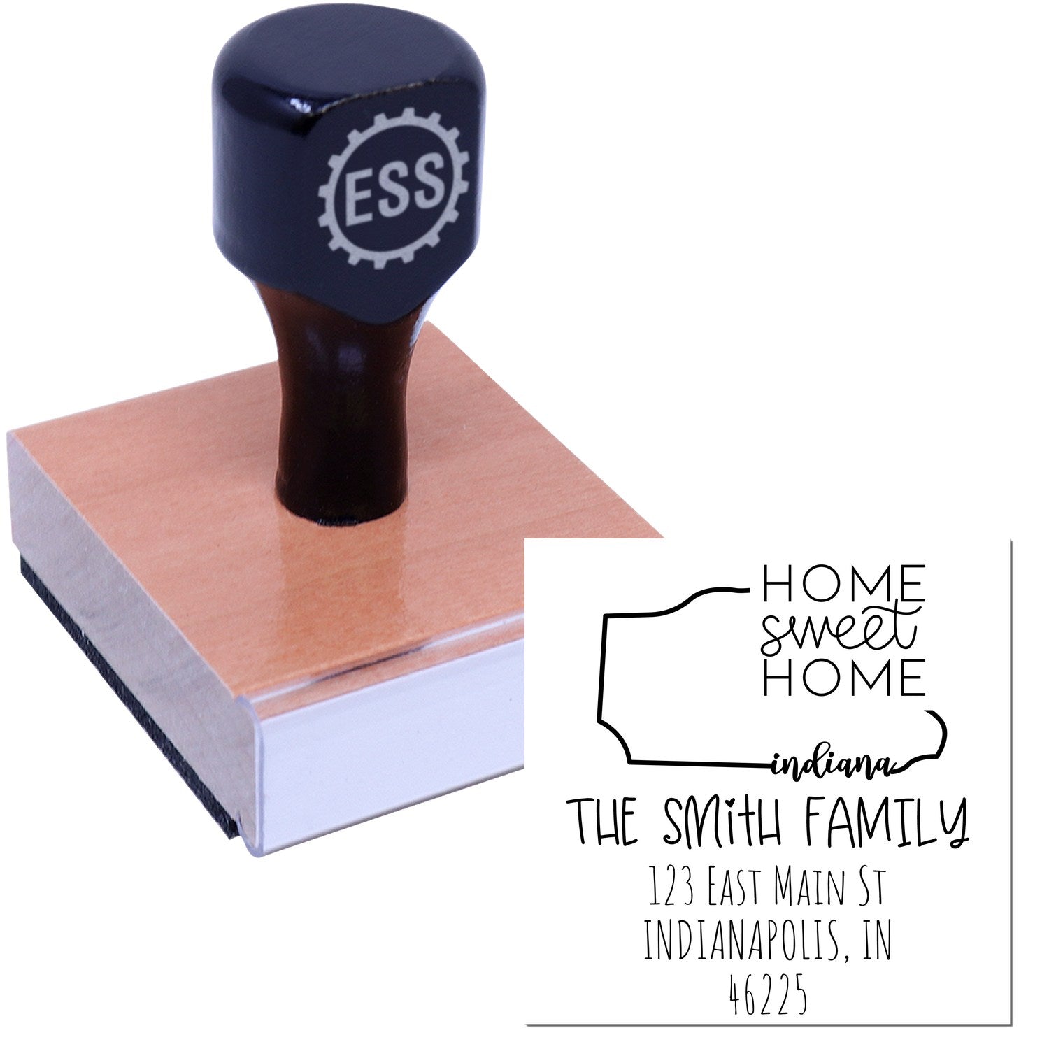 Wood Handle Indiana Home Sweet Home Custom Mailing Address Stamper