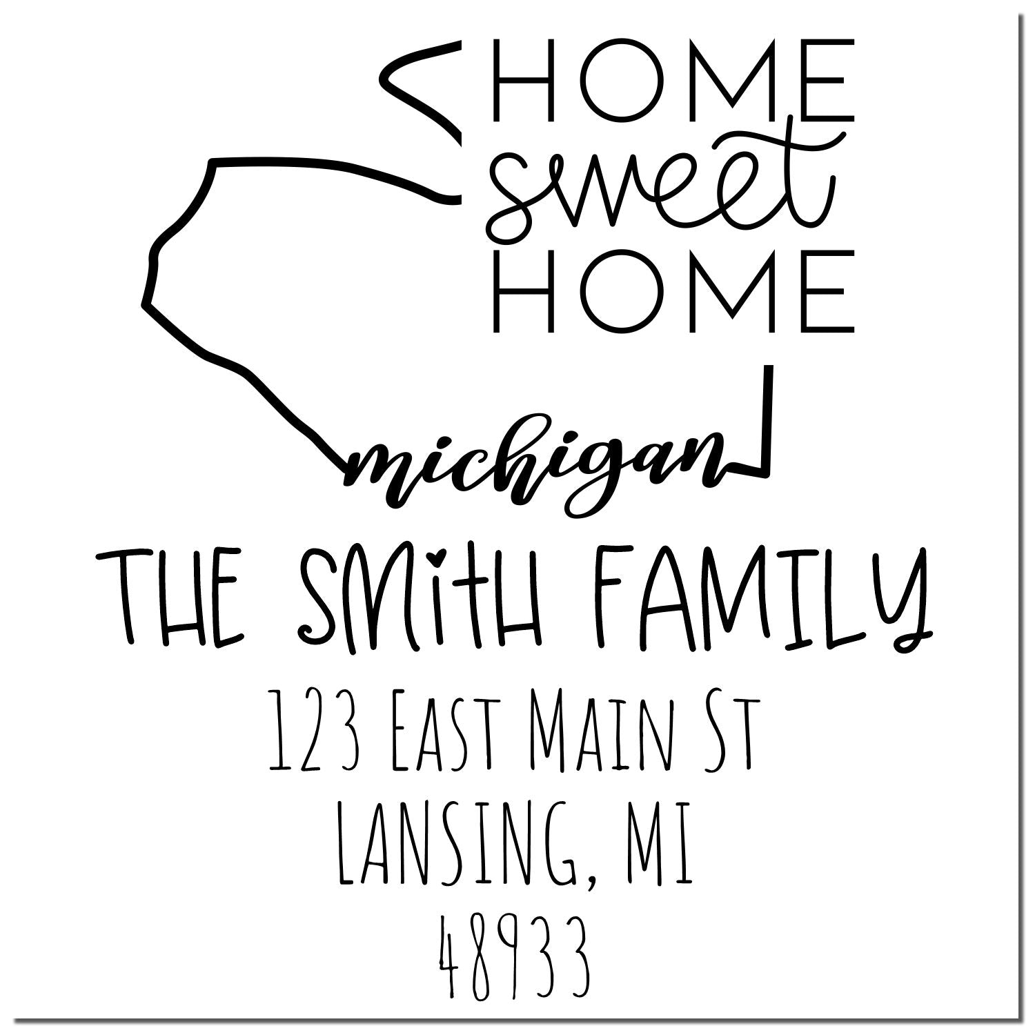 Self-Inking Michigan Home Sweet Home Customized Address Rubber Stamp