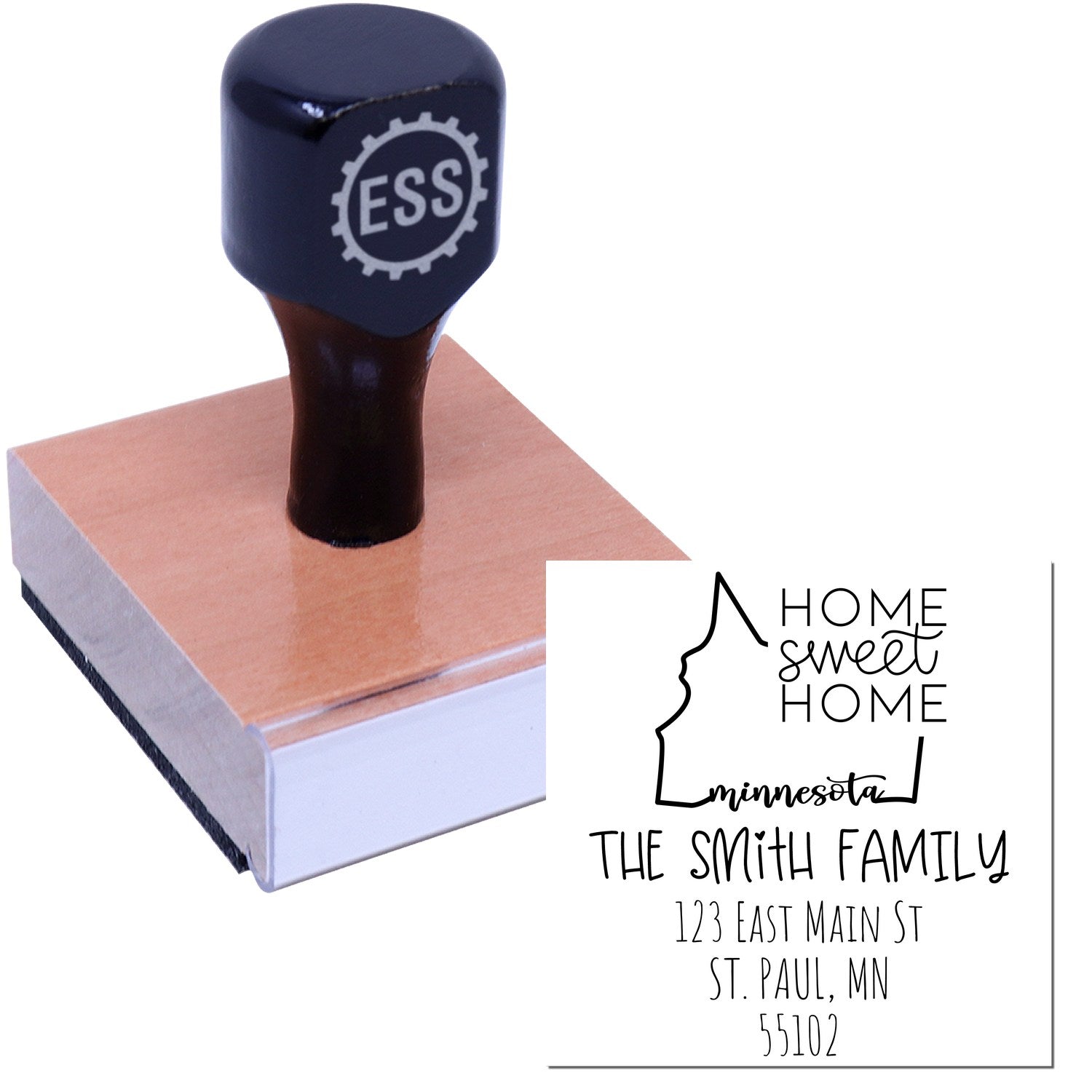 Wood Handle Minnesota Home Sweet Home Custom Home Address for Envelopes Stamper