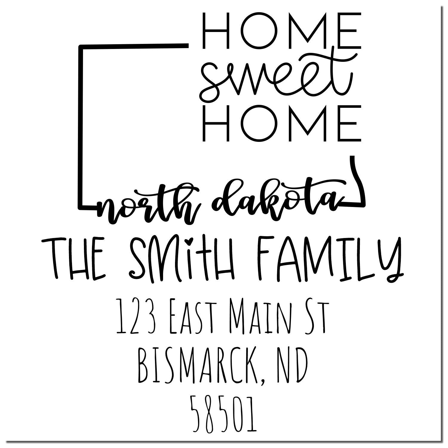 Wood Handle North Dakota Home Sweet Home Customized Name and Address Stamp