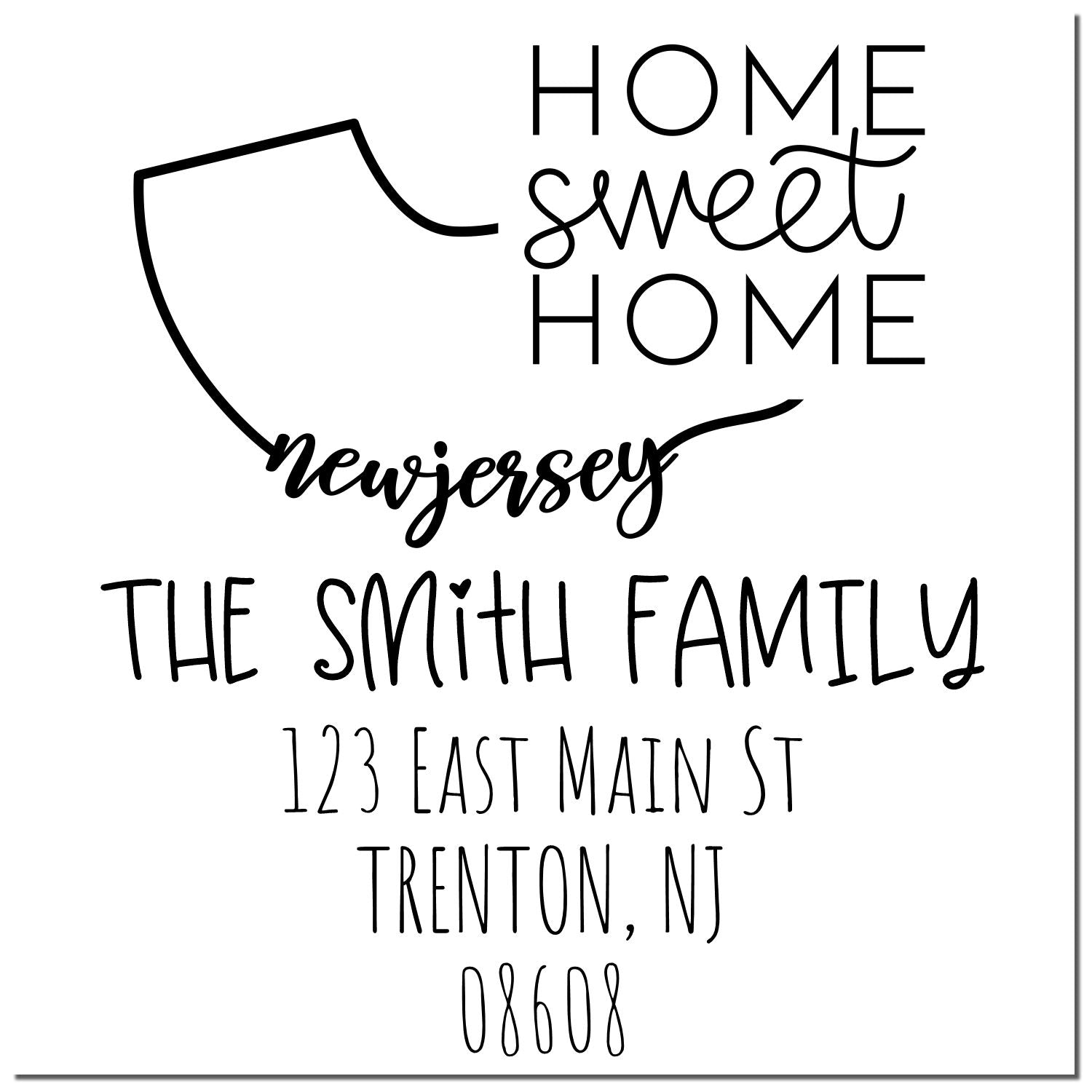 Wood Handle New Jersey Home Sweet Home Customized Address Rubber Stamp