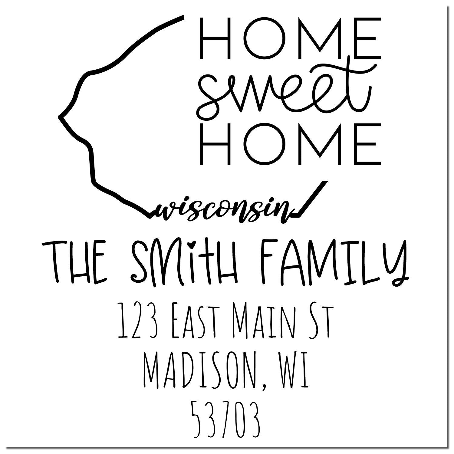 Wood Handle Wisconsin Home Sweet Home Customized Address Return Stamp