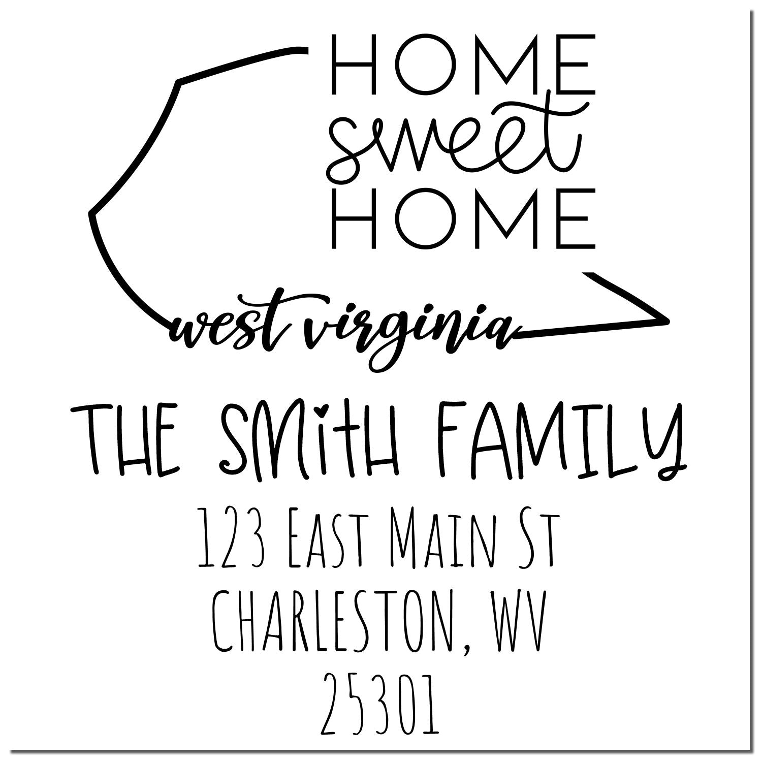 Slim West Virginia Home Sweet Home Customizable Return Address Pre-Inked Stamp