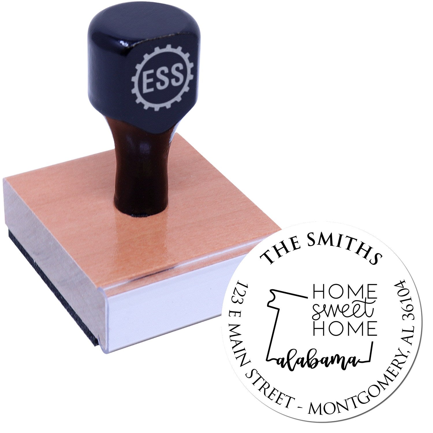 Wooden Handle Round Alabama State Home Sweet Home Address Label Rubber Stamp