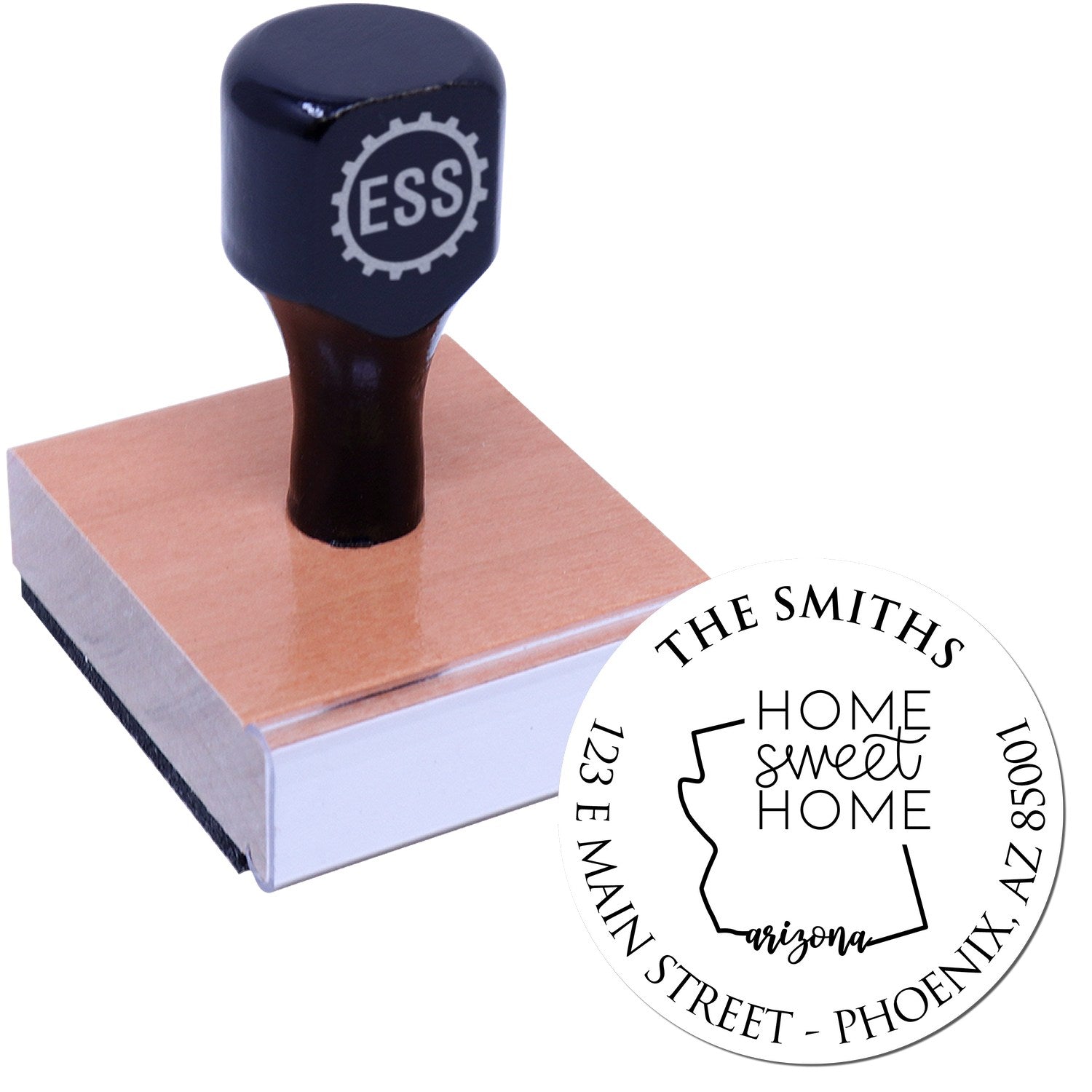 Wooden Handle Round Arkansas State Home Sweet Home Address Return Rubber Stamp