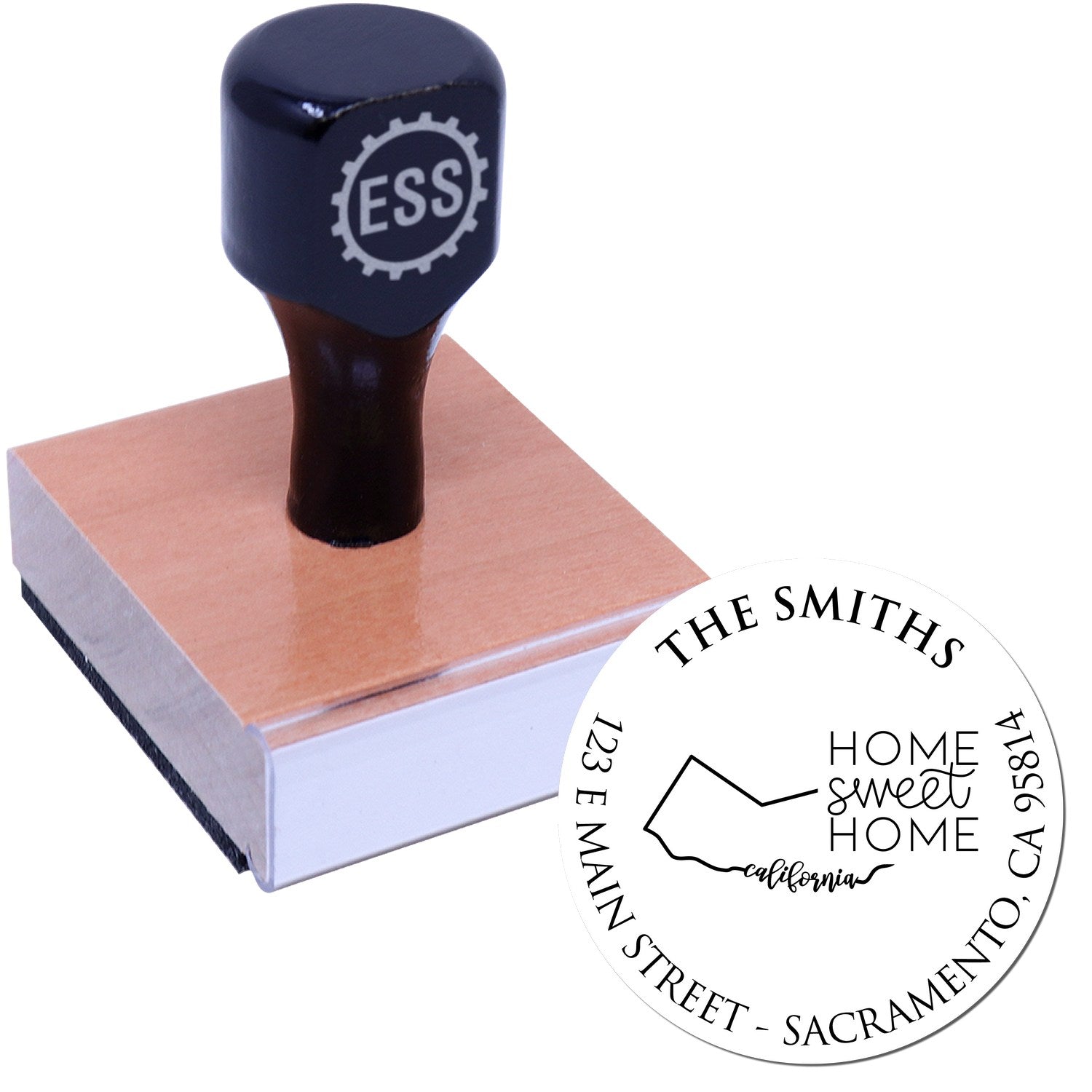 Wooden Handle Round California State Home Sweet Home Address Return Stamp