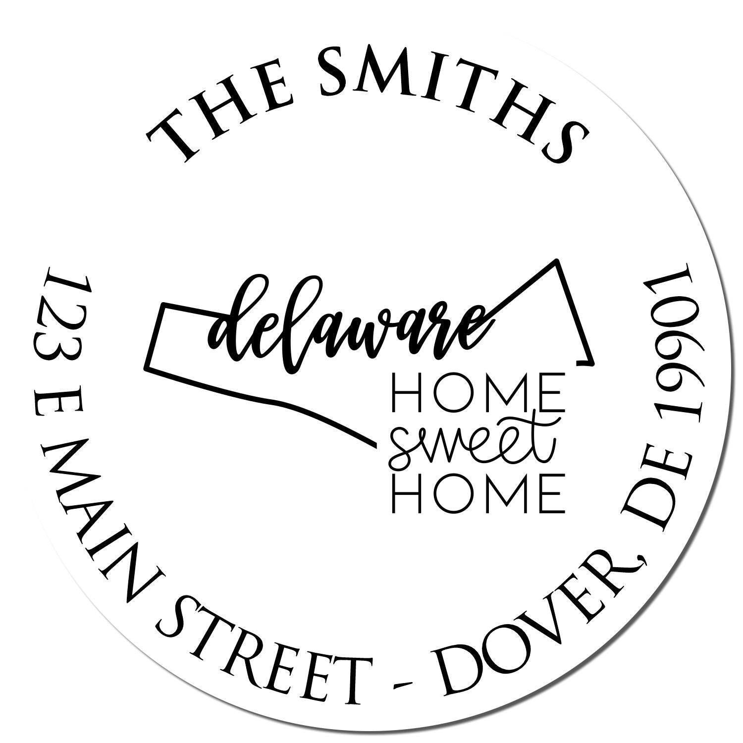 Wooden Handle Round Delaware State Home Sweet Home Address Stamp