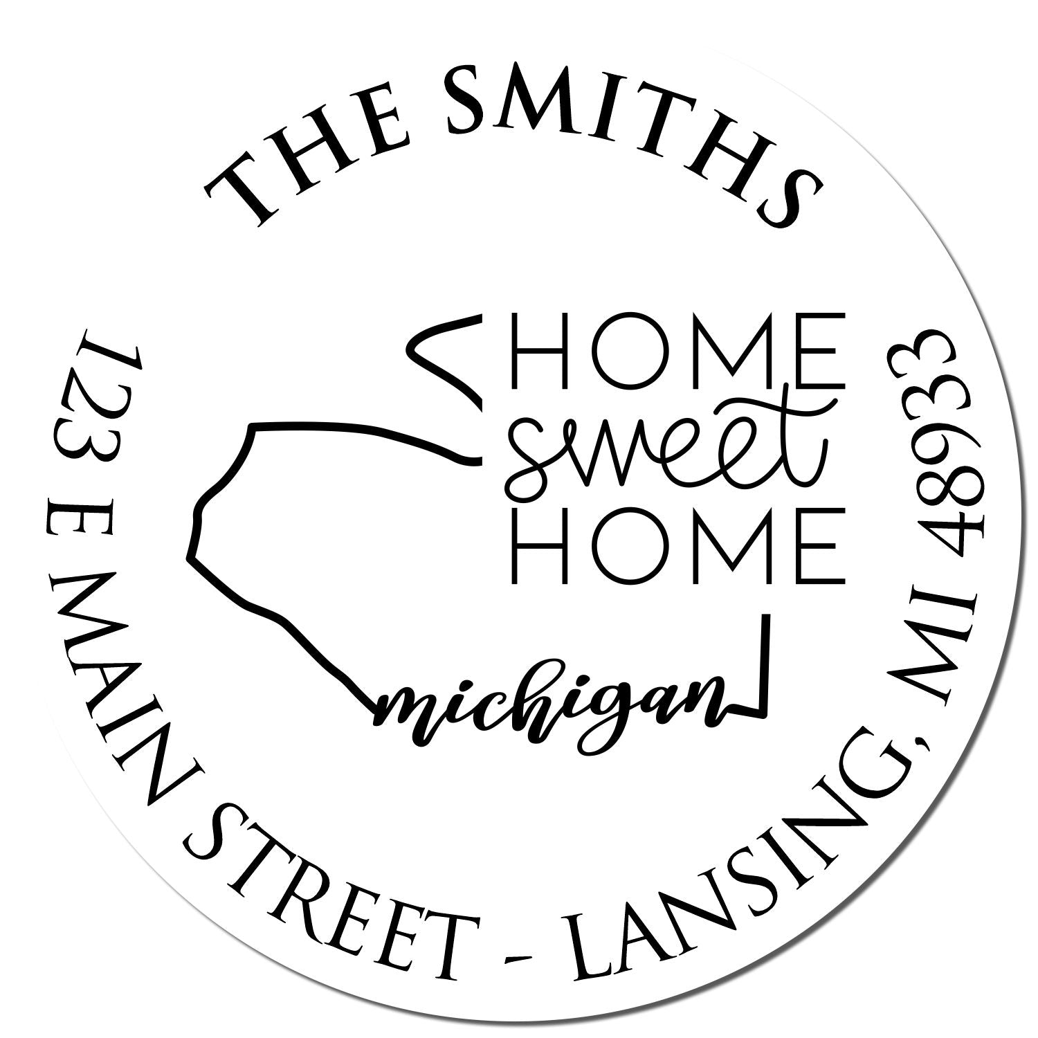 Wooden Handle Round Michigan State Home Sweet Home Custom Home Address Rubber Stamp