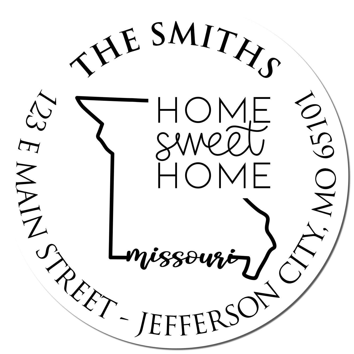 Round PSI Missouri State Home Sweet Home Personalized Address Return Stamp