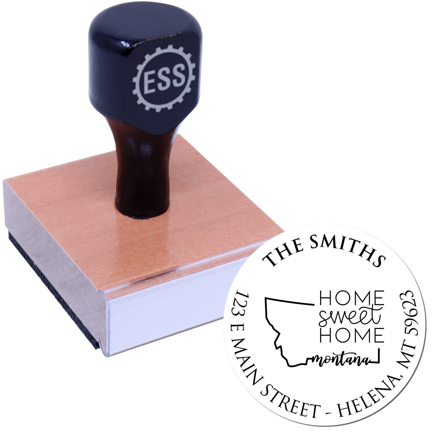 Wooden Handle Round Montana State Home Sweet Home Custom Mail Address Stamp