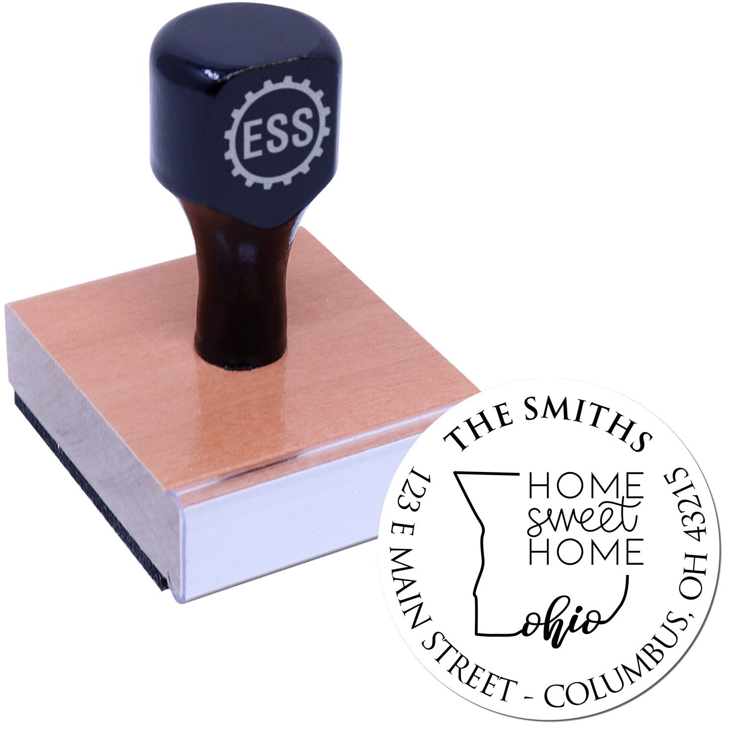 Wooden Handle Round Ohio State Home Sweet Home Custom Mailing Stamp