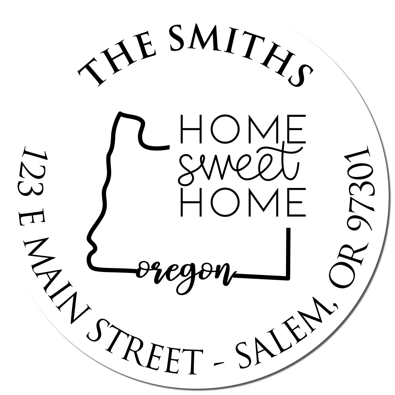 Wooden Handle Round Oregon State Home Sweet Home Custom Name and Address Rubber Stamp