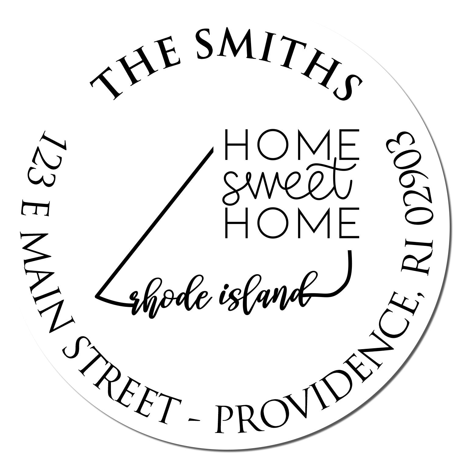 Wooden Handle Round Rhode Island State Home Sweet Home Custom Name and Address Rubber Stamp