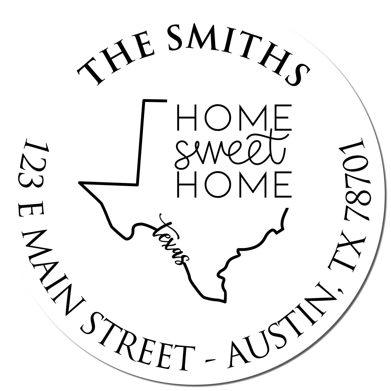 Self-Inking Round Texas State Home Sweet Home Custom Address Label Stamper