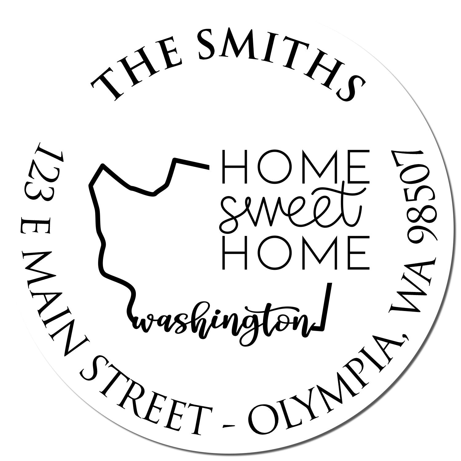 Self-Inking Round Washington State Home Sweet Home Custom Address Rubber Stamp