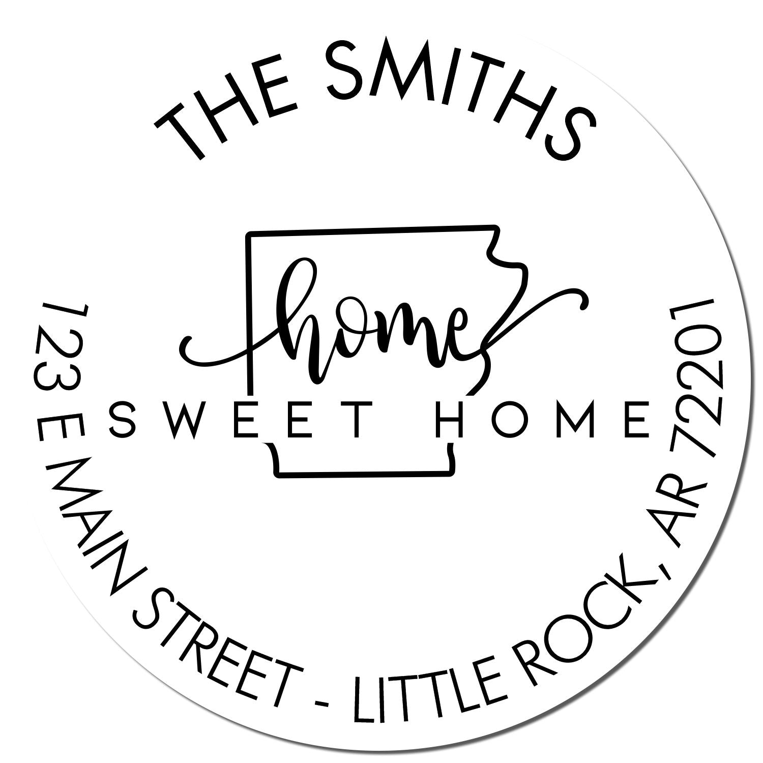 Self-Inking Round Home Sweet Home for Arkansas Custom Home Address Stamper