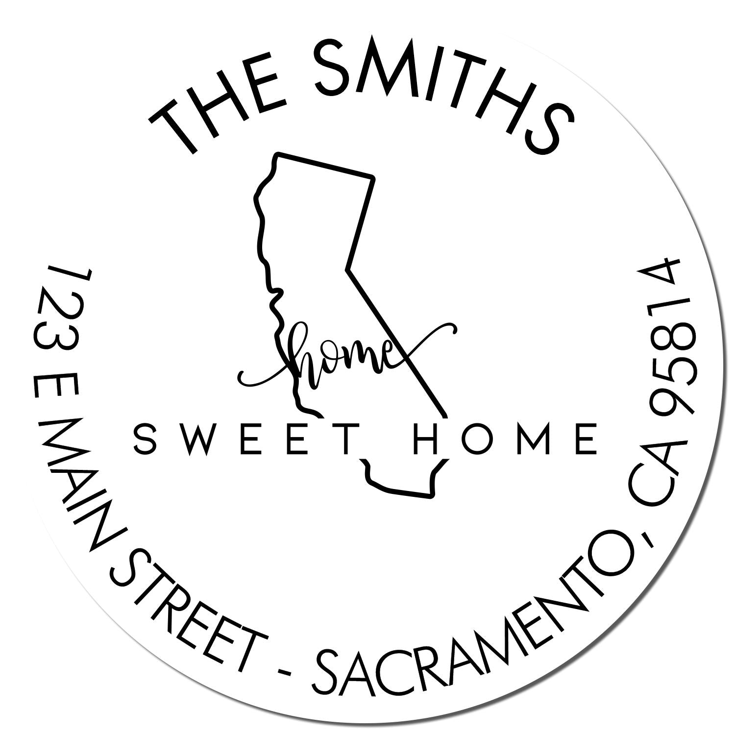 Self-Inking Round Home Sweet Home for California Custom Mail Address Rubber Stamp