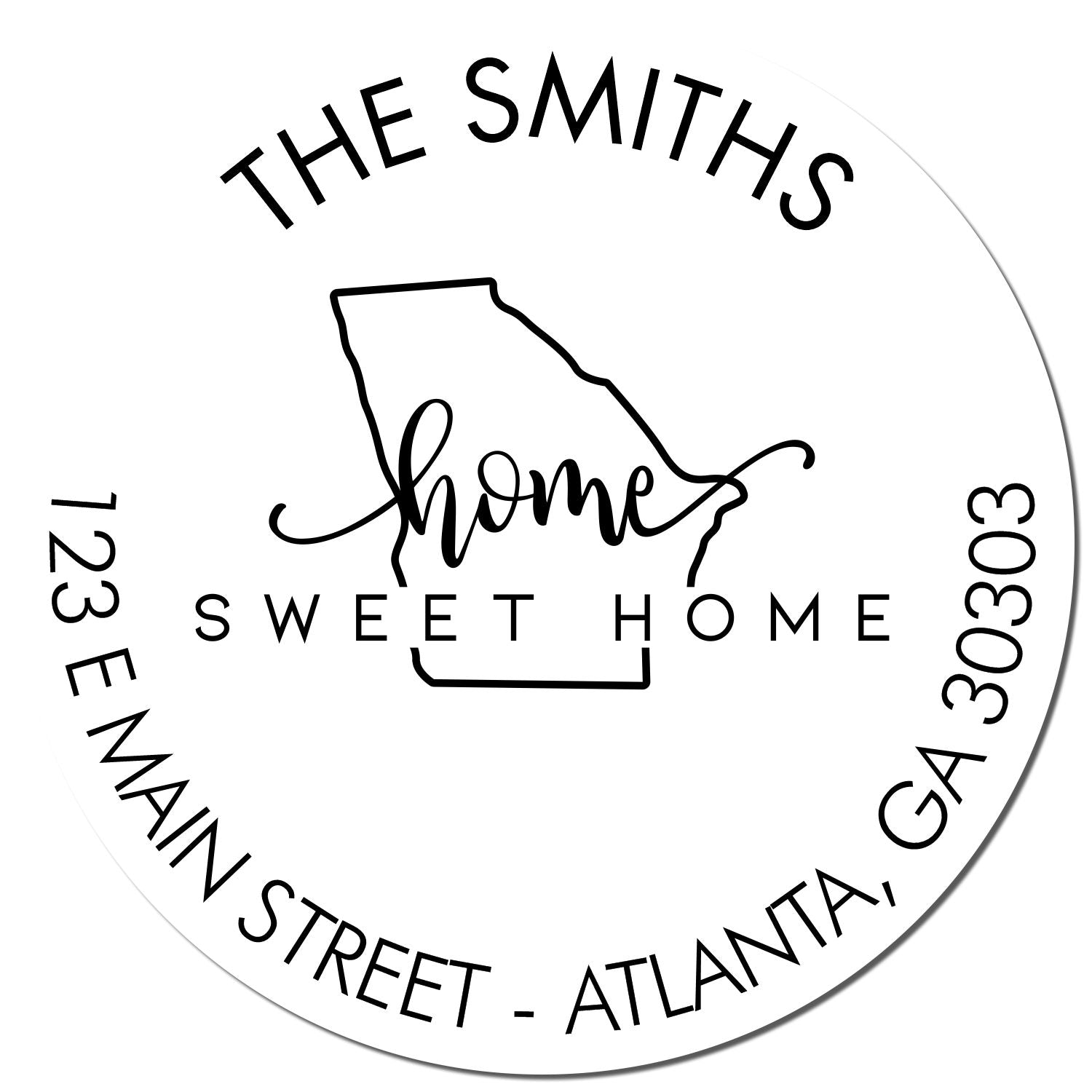 Wooden Handle Round Home Sweet Home for Georgia Customizable Home Address Rubber Stamp