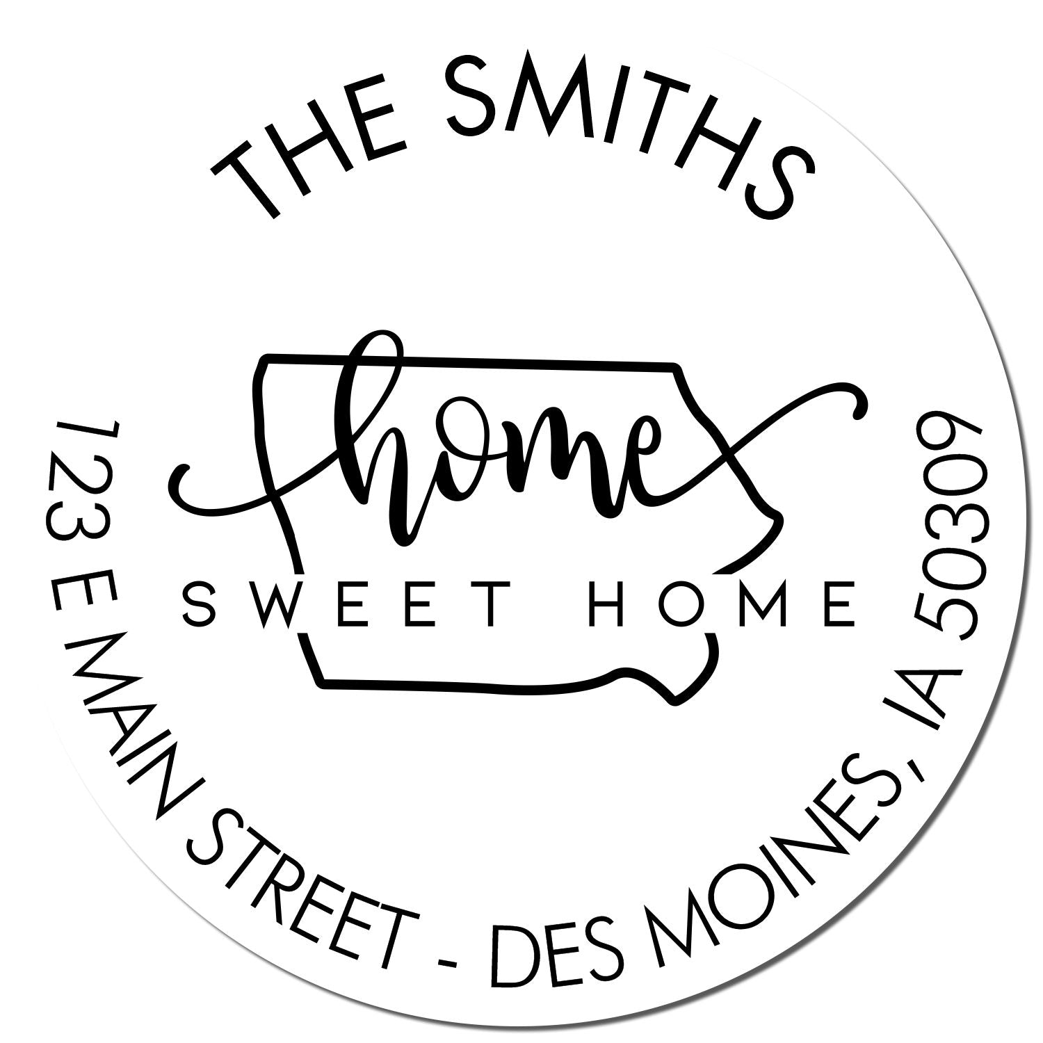 Wooden Handle Round Home Sweet Home for Iowa Customizable Mail Address Rubber Stamp