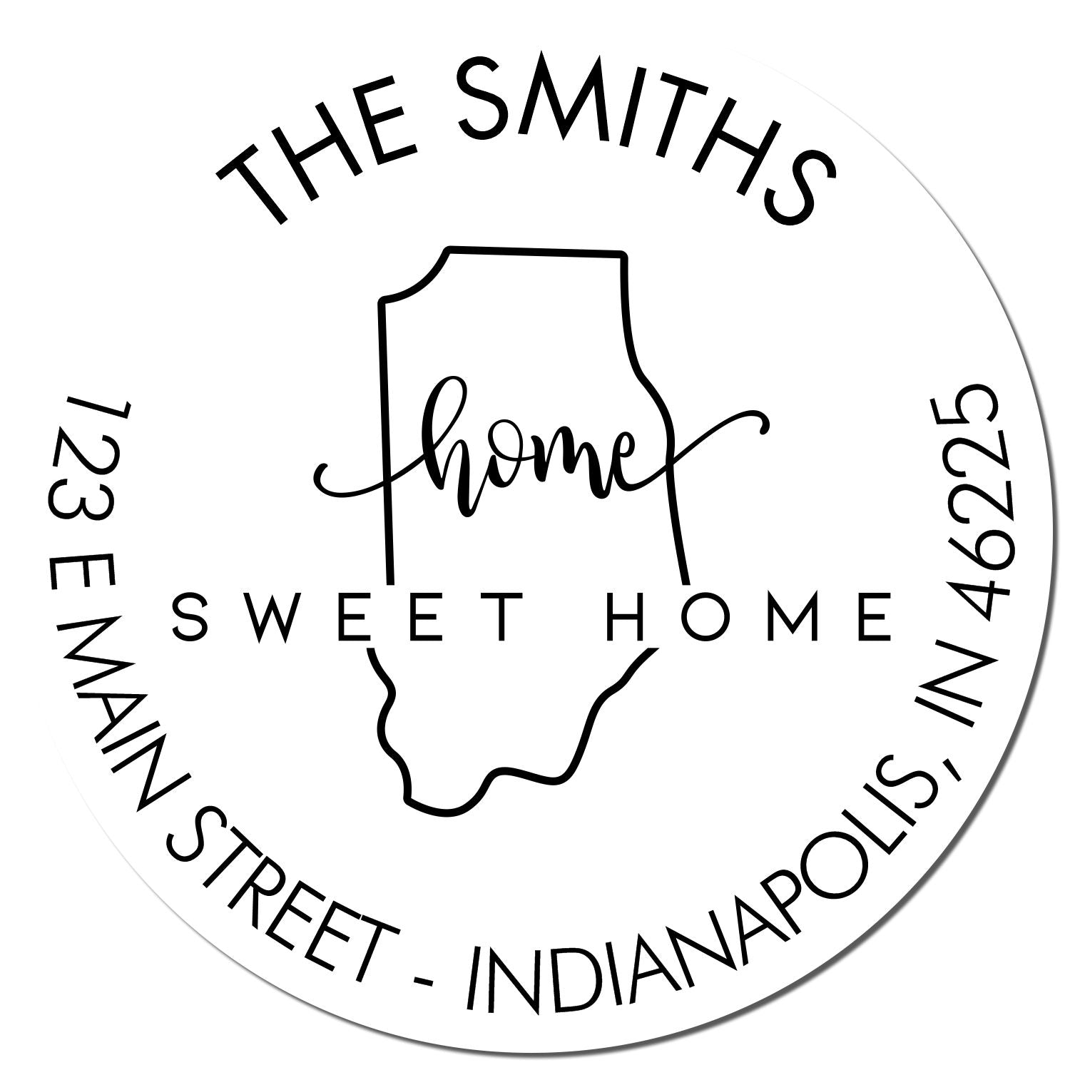 Wooden Handle Round Home Sweet Home for Indiana Customizable Mail Address Stamp