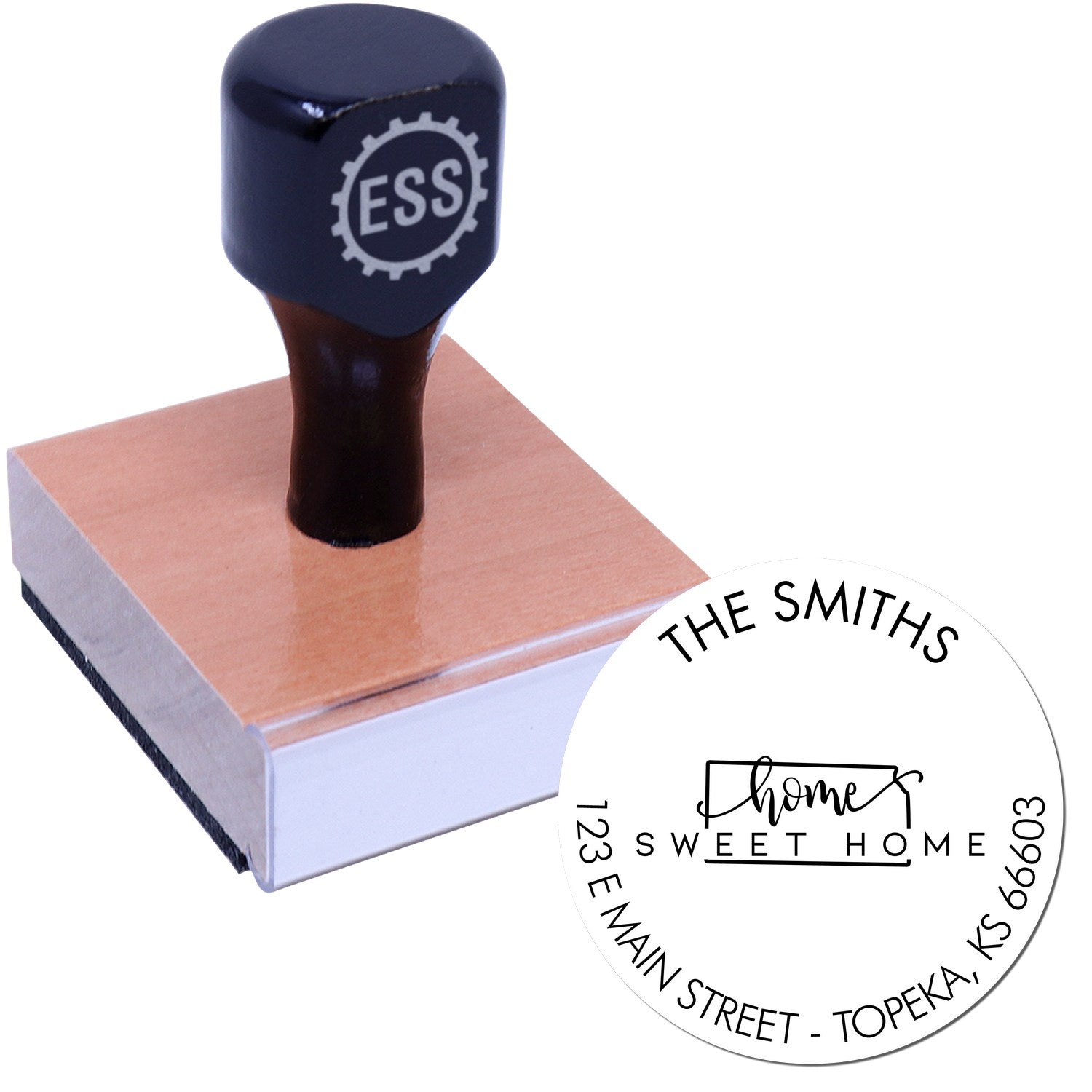 Wooden Handle Round Home Sweet Home for Kansas Customizable Mail Rubber Stamp