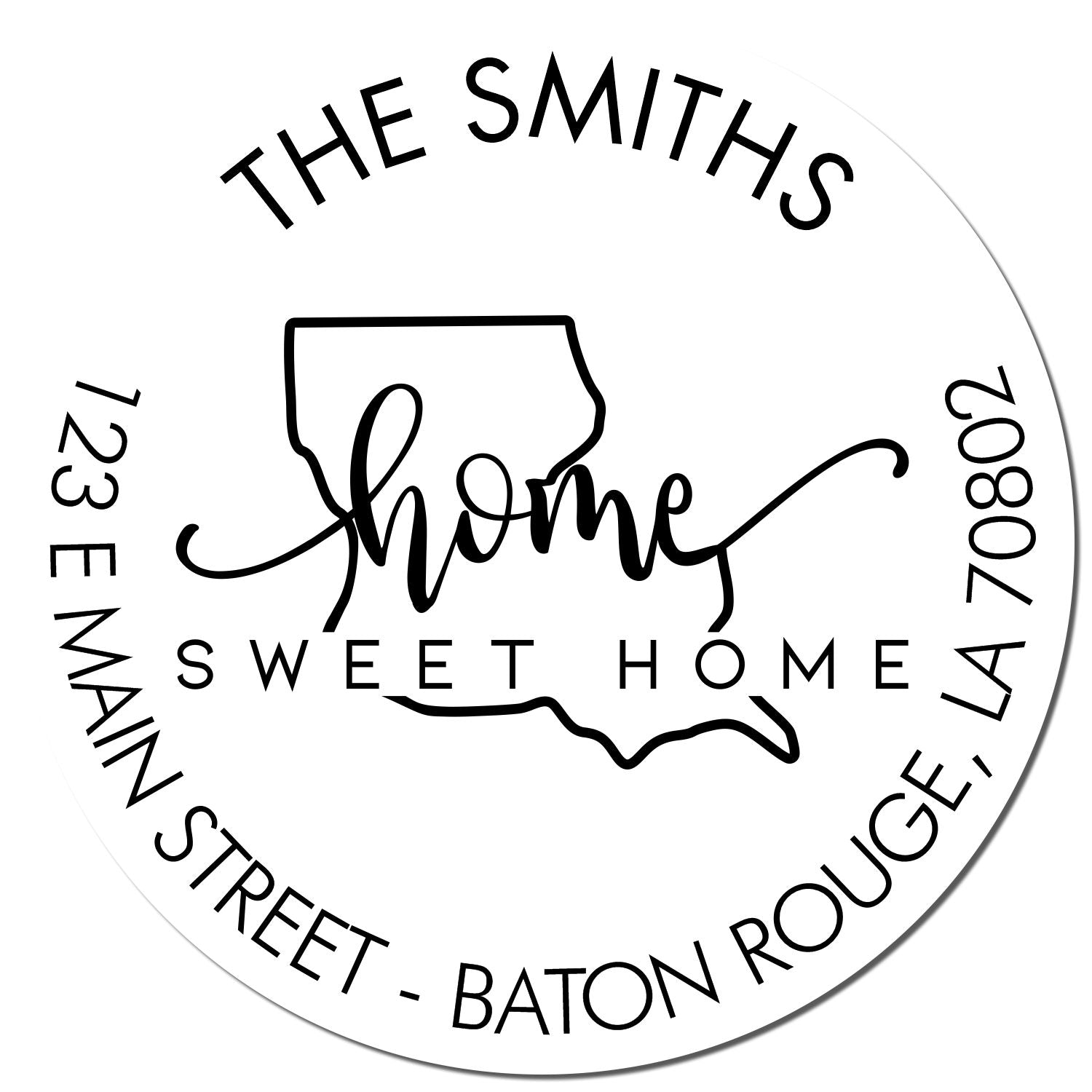 Wooden Handle Round Home Sweet Home for Louisiana Customizable Mail Rubber Stamp