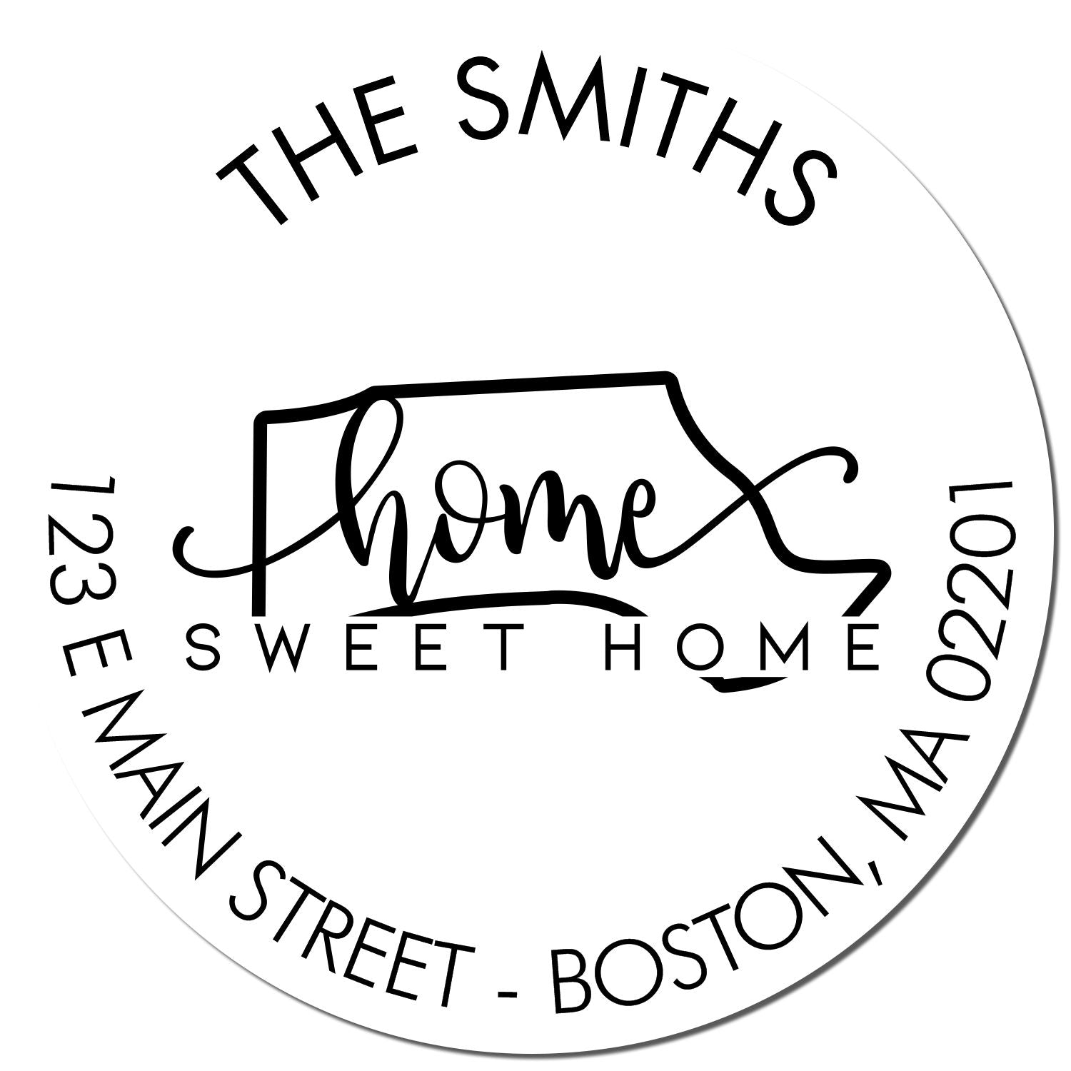 Wooden Handle Round Home Sweet Home for Massachusetts Customizable Mailing Address Rubber Stamp