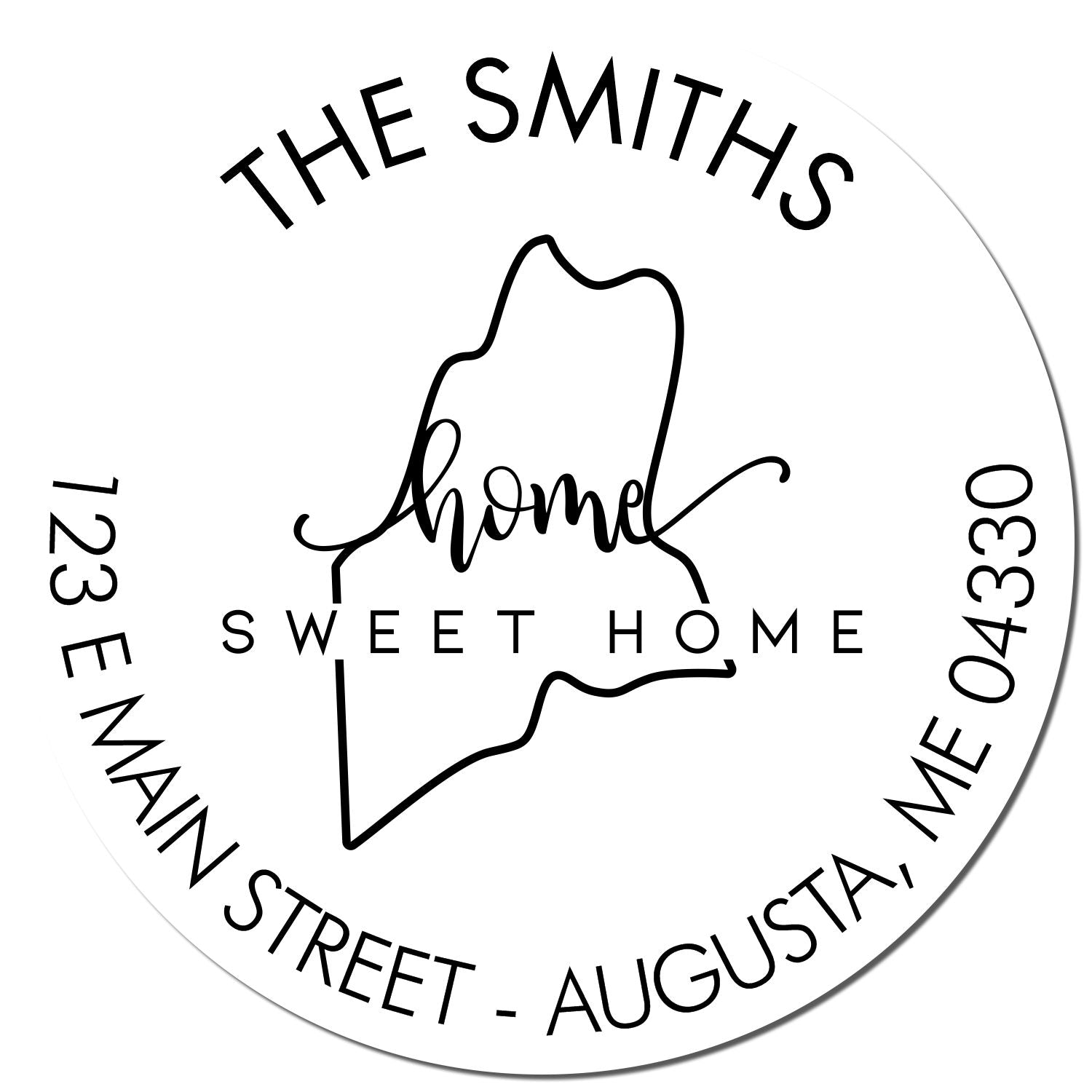 Self-Inking Round Home Sweet Home for Maine Custom Name and Address Stamper